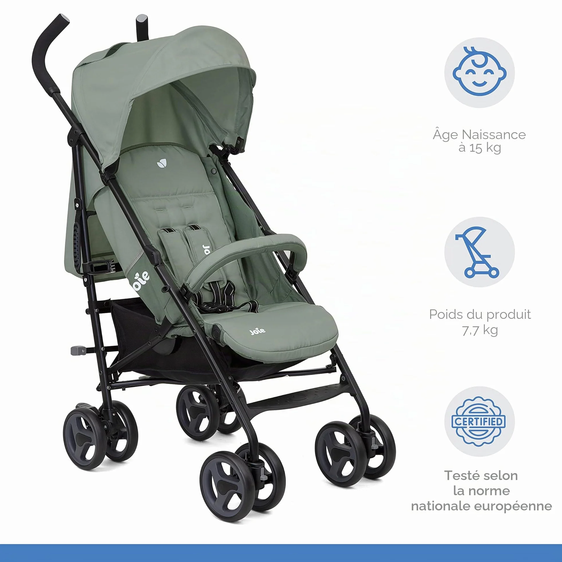 Joie Nitro LX Poussette Canne Légère Compacte 7,7 kg Pliable Voyage Dossier Inclinable Allongée Suspension Intégrale Vert Laurier