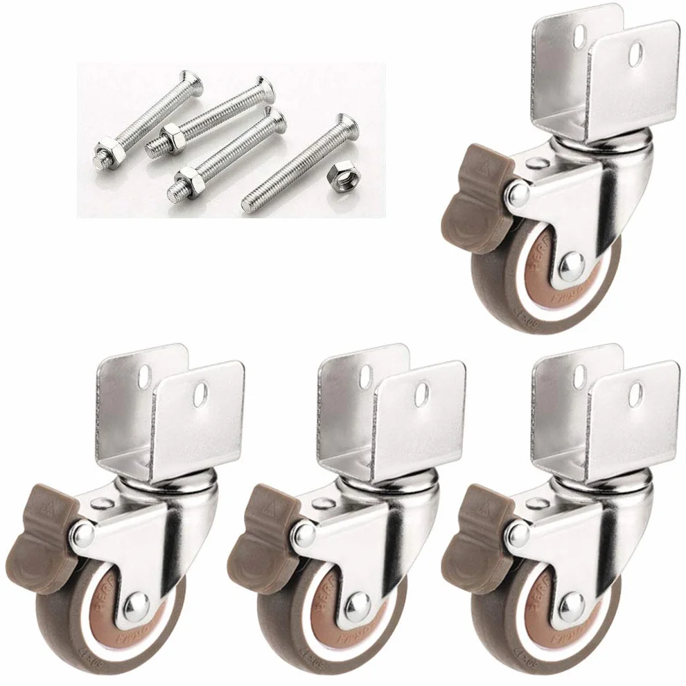 Support en U Chromé Roulettes Pivotantes 50mm Roues Caoutchouc 360° Charge 90KG 4 Pièces