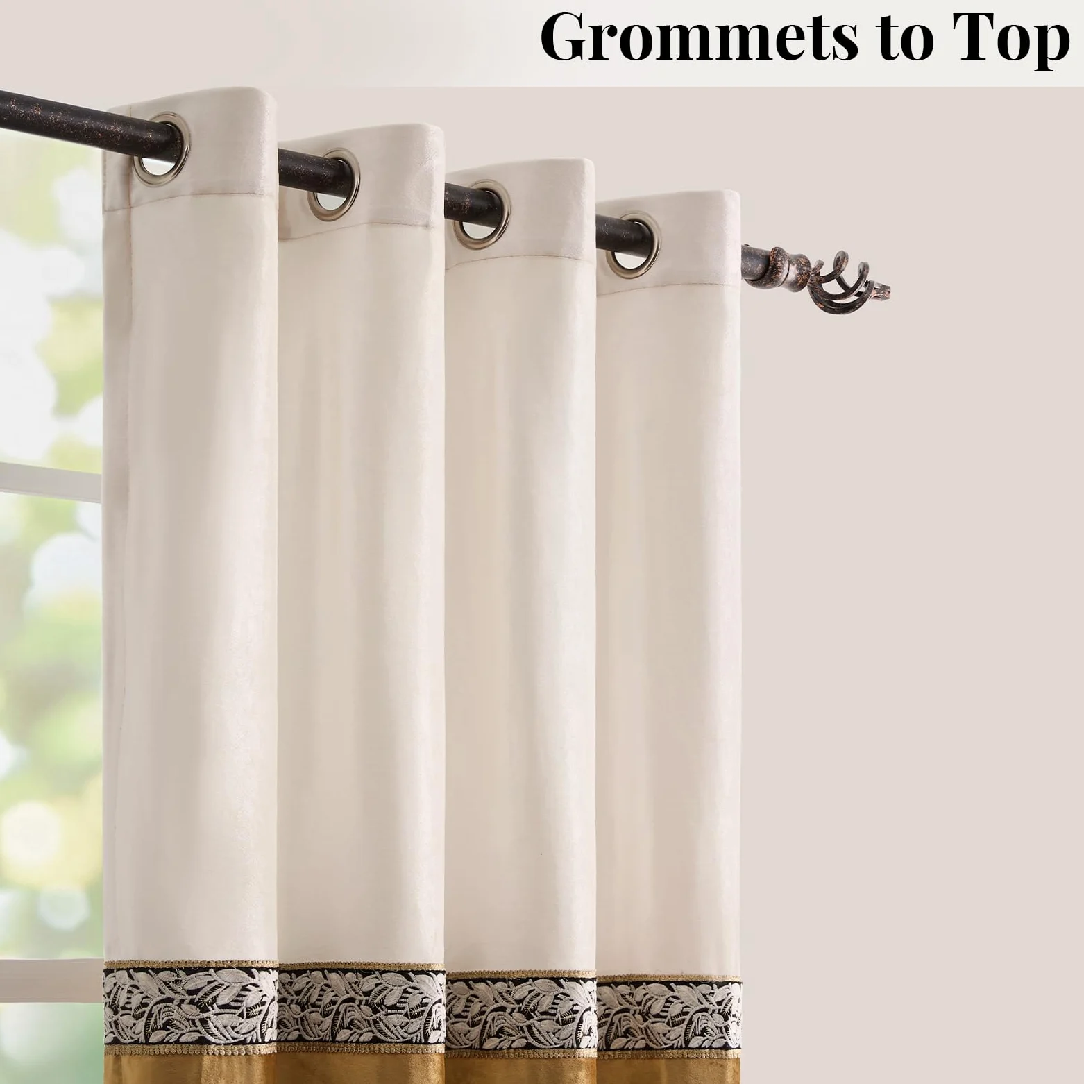 GIGIZAZA Lot de 2 rideaux occultants élégants et doux en velours à œillets brodés pour fenêtre de salon, chambre à coucher - Ivoire doré - 117 x 183 cm