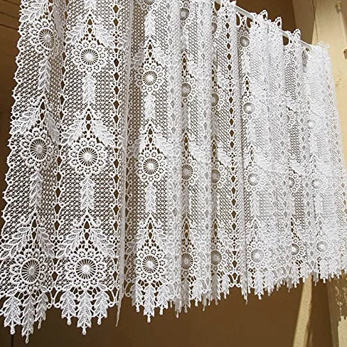 Rideaux brise-bise brodés en dentelle - Style maison de campagne (l x H 150 x 90 cm, laiteux) - 1 pièce