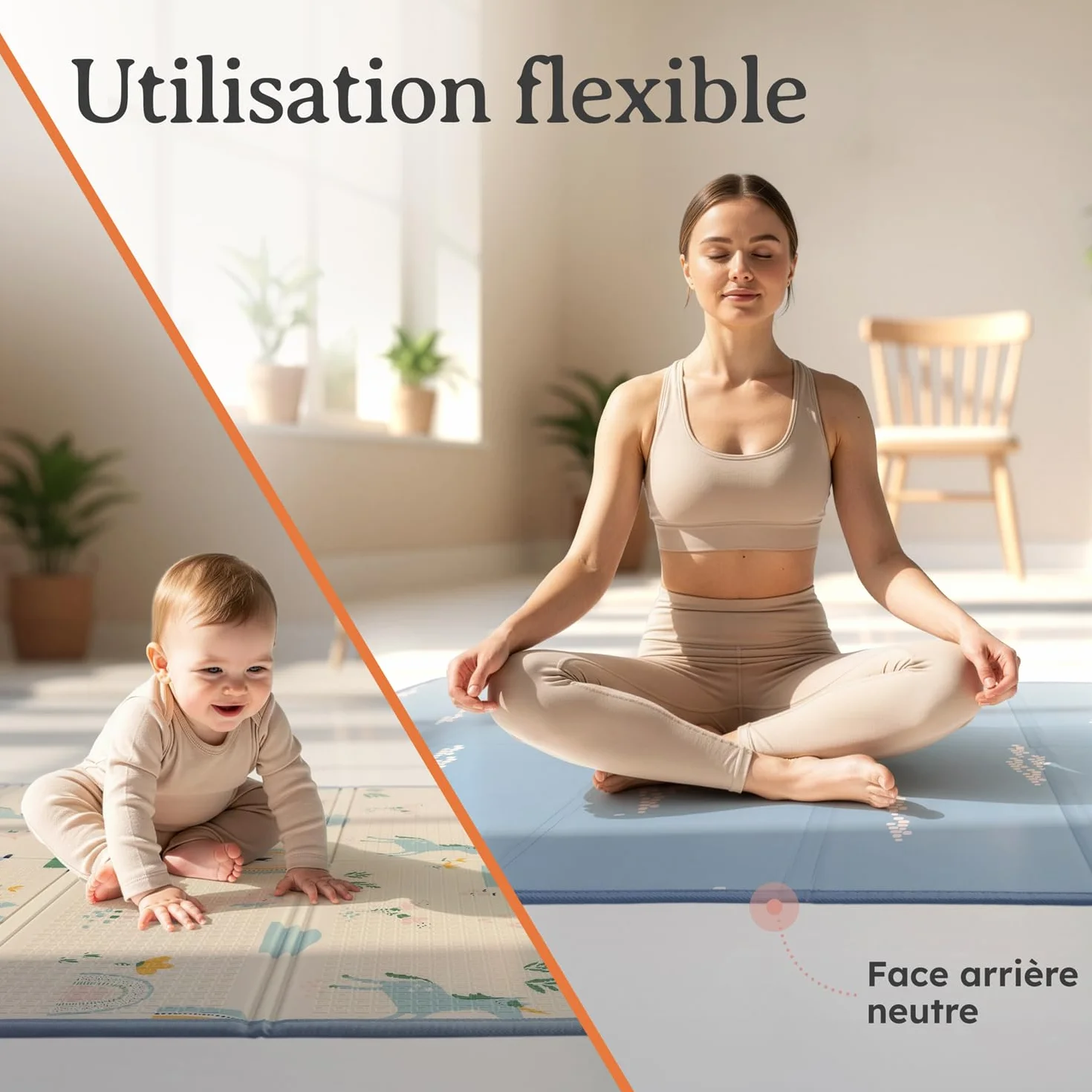 Tapis d’éveil bébé imperméable 120 x 150 x 1 cm pliable réversible antidérapant arc-en-ciel