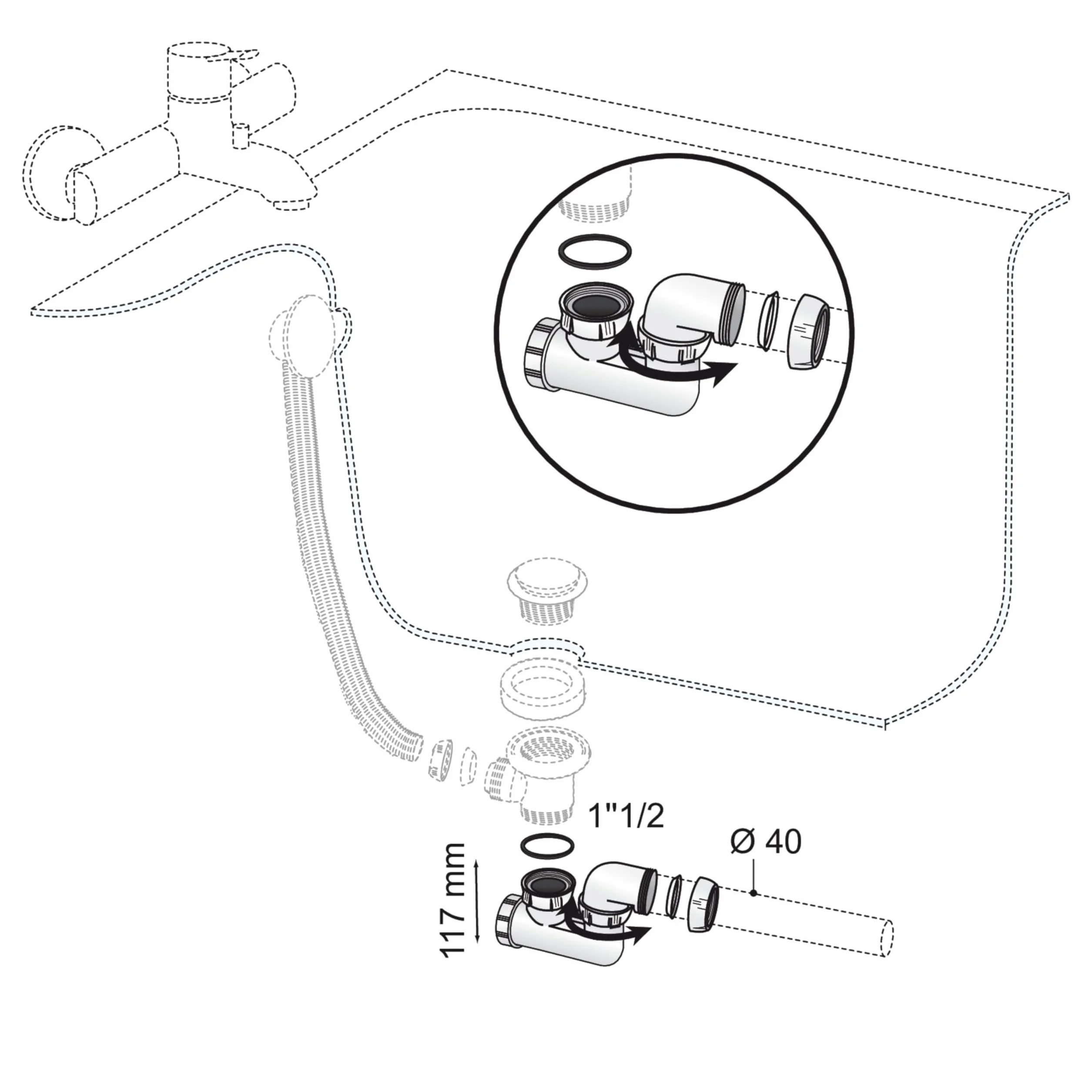 Wirquin SP602 Siphon de baignoire orientable blanc