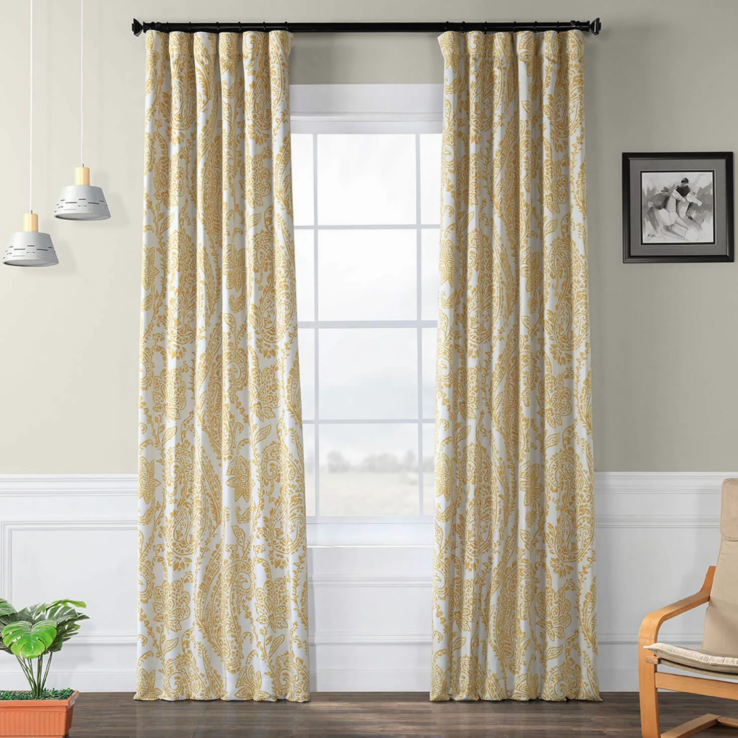 HPD Half Price Drapes BOCH-KC16072C-96 Rideaux occultants imprimés pour Chambre à Coucher et Salon, 127 x 243,8 cm (1 Panneau), Tea Time, Jaune doré