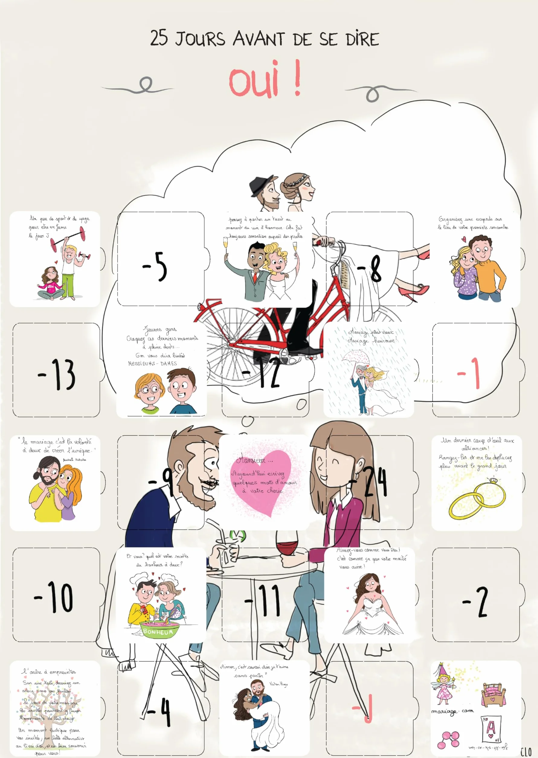 Calendrier de l'Avent Mariage 25 Jours - Cadeau Mariage Couple - Guide Organisation Mariage