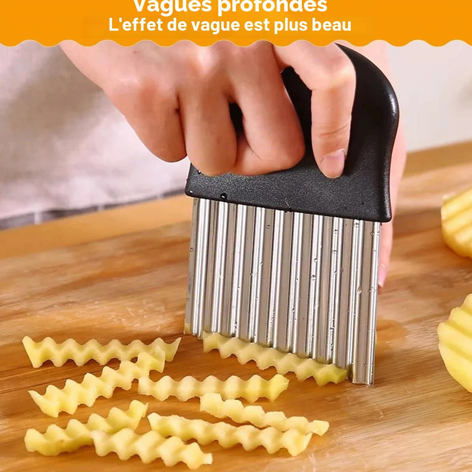Coupe-vagues 14 x 9,5 cm Lame Ondulée Acier Inoxydable pour Frites Pommes De Terre Légumes