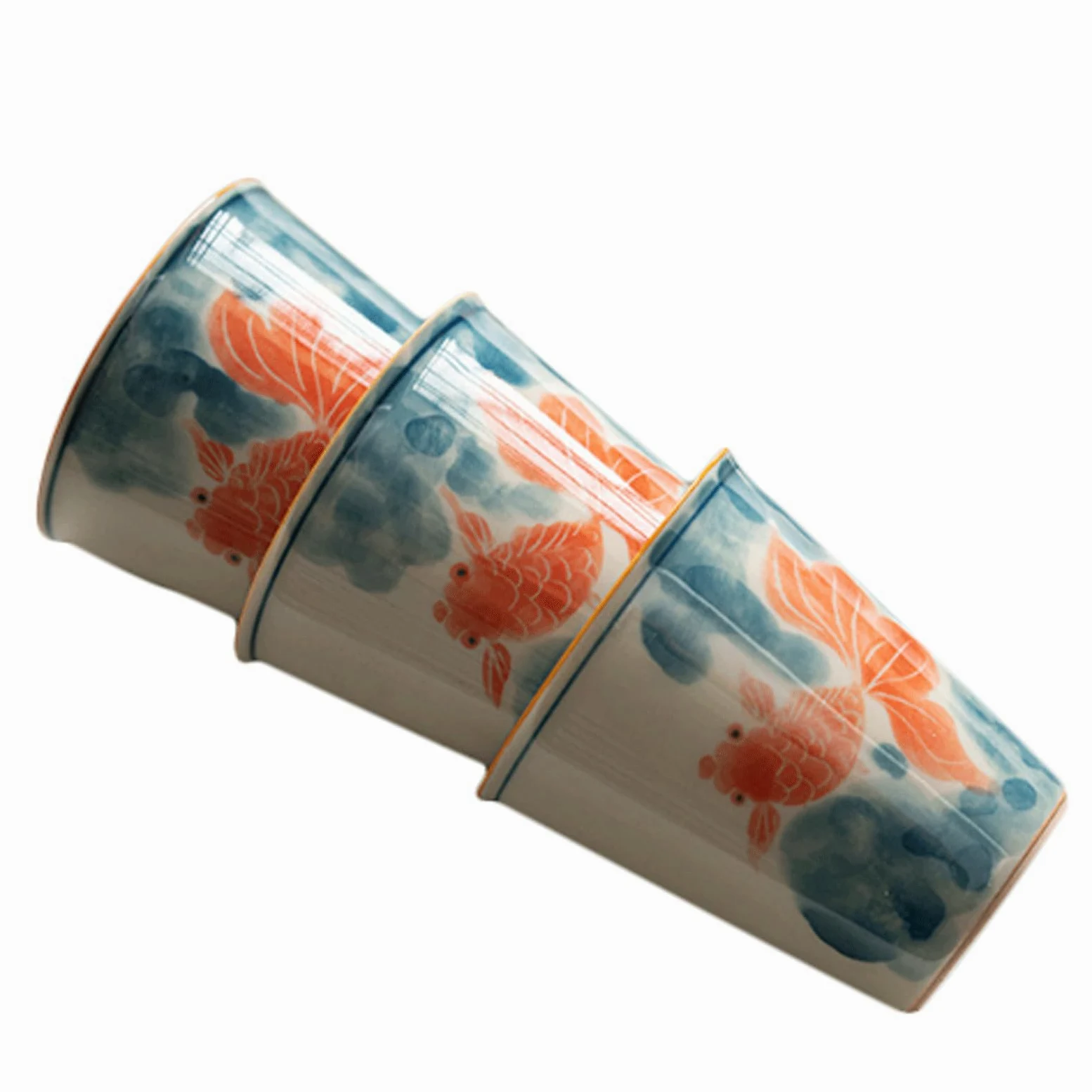 esmen Service à saké en céramique, Texture de Poisson Rouge, Tasses en céramique, Artisanat Traditionnel en Porcelaine, poterie, Verres à vin, Ensemble de 3 Tasses à saké