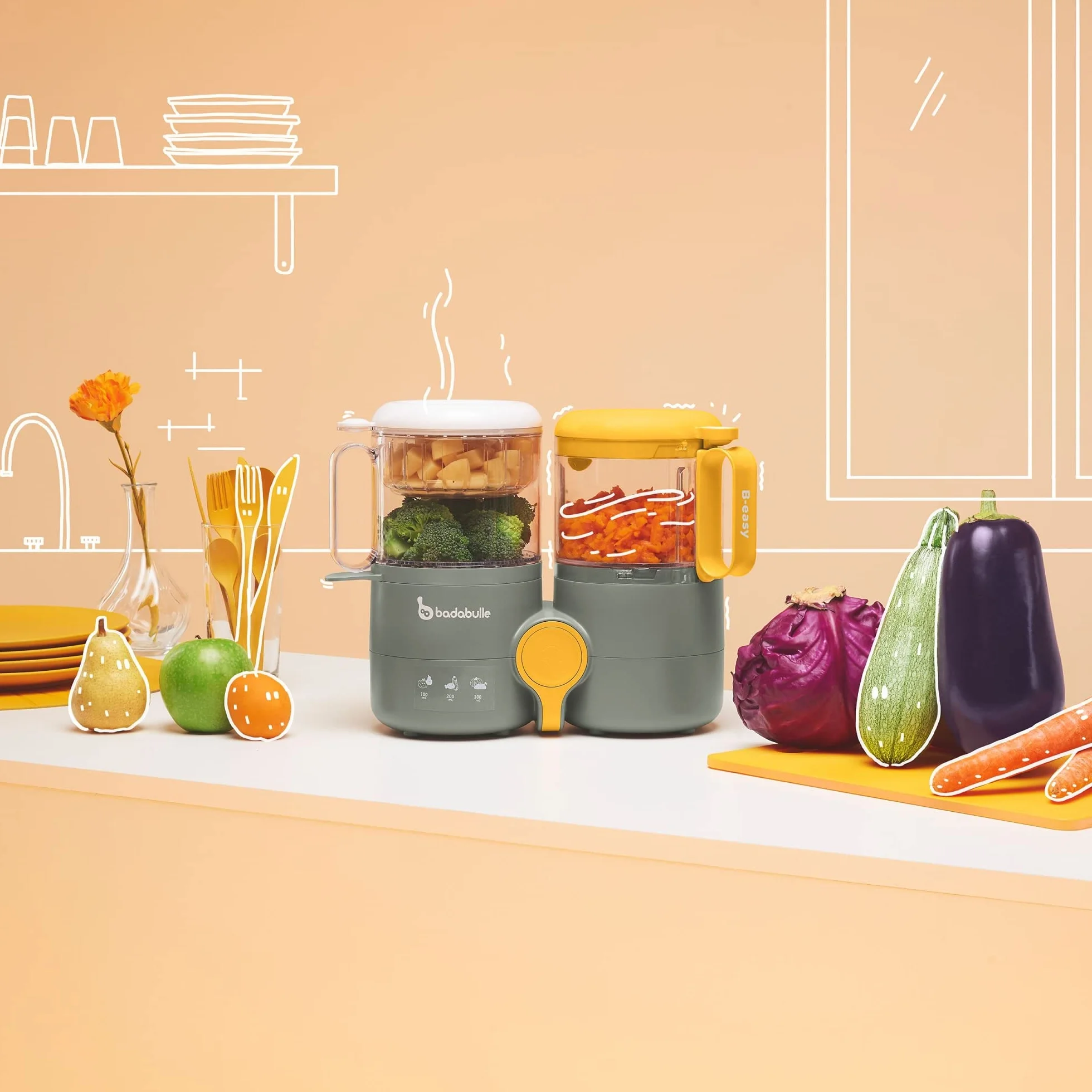 Badabulle B-Easy Robot Culinaire bébé 4 en 1 Cuisson vapeur douce Mixage