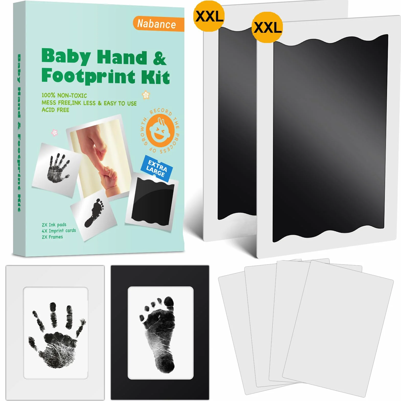 Nabance Kit Empreinte Bébé 0-12 Mois Pieds et Mains avec 2 Cadres Photo Souvenirs