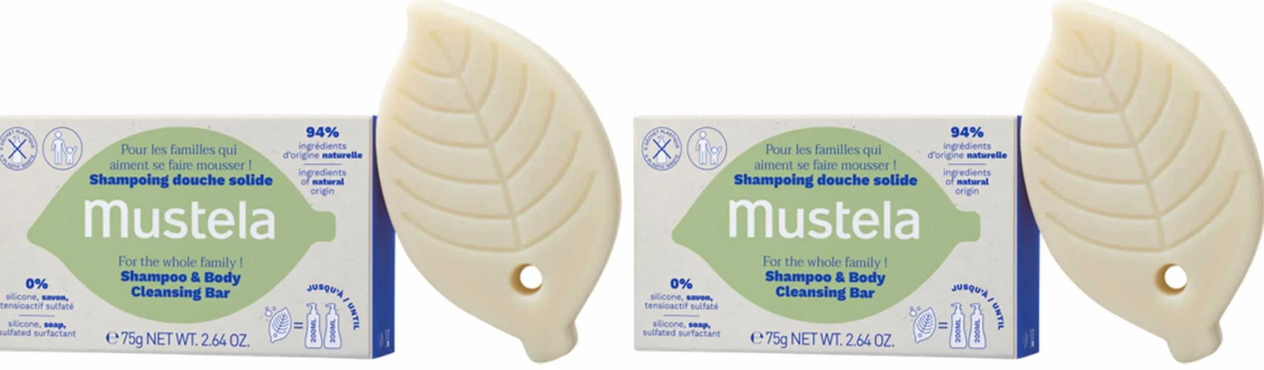Mustela Shampooing Nettoyant Solide Vegan Huile Olive Avocat Corps Cheveux Enfants 3+ Famille 75g