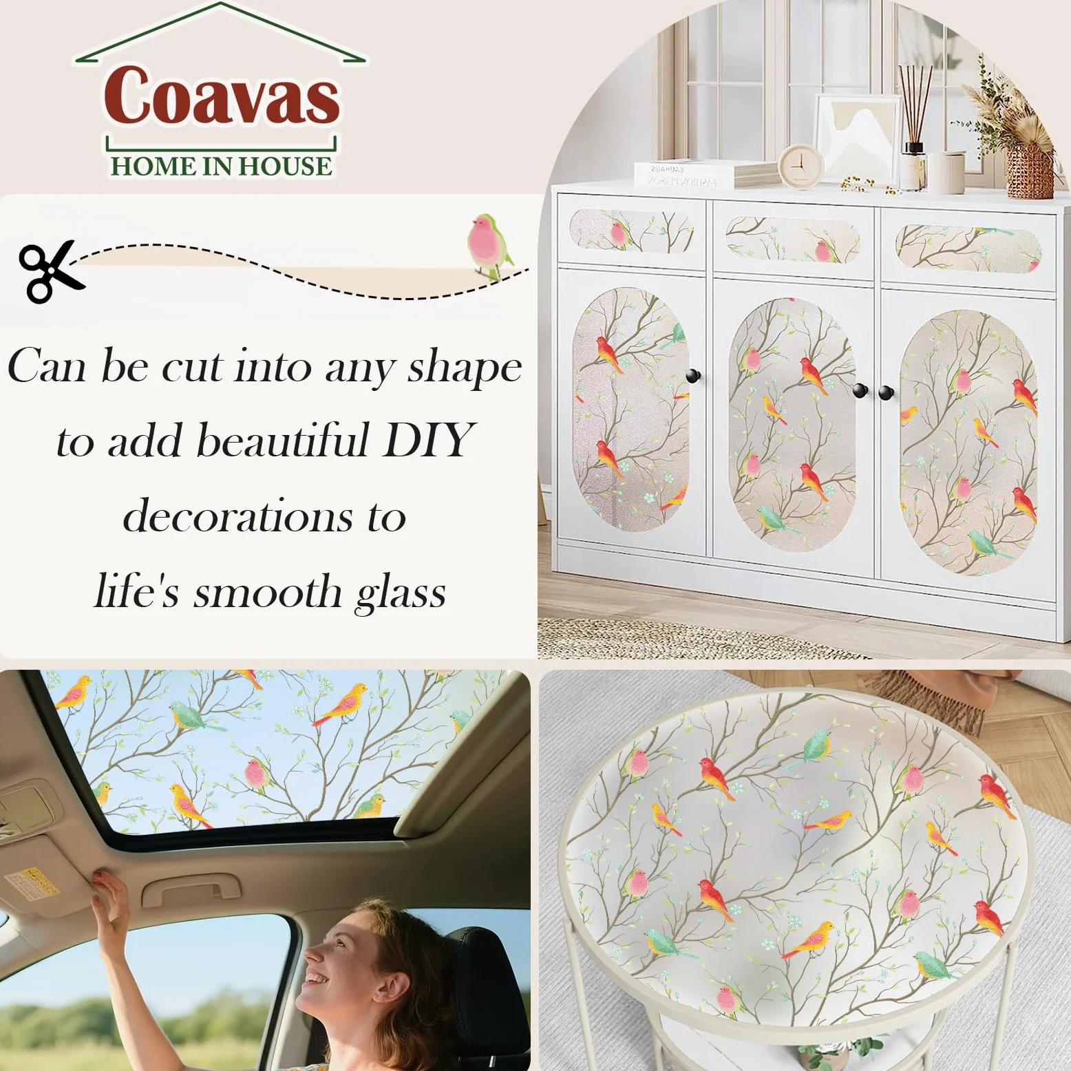 Coavas Film décoratif pour fenêtre en Verre dépoli - Autocollant Statique Non adhésif pour Porte d'entrée de Salle de Bain - Contrôle de la Chaleur - Anti-UV - 75 x 300 cm
