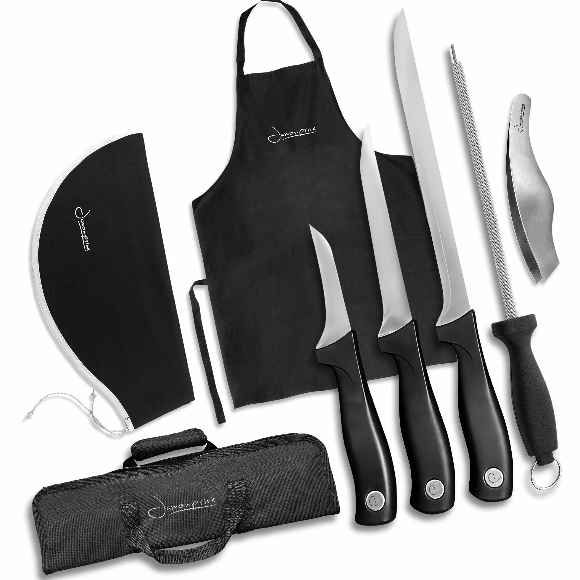 Set de couteaux à jambon - Mallette de cuisine avec couteau à désosser, pince, tablier et aiguisoir diamant