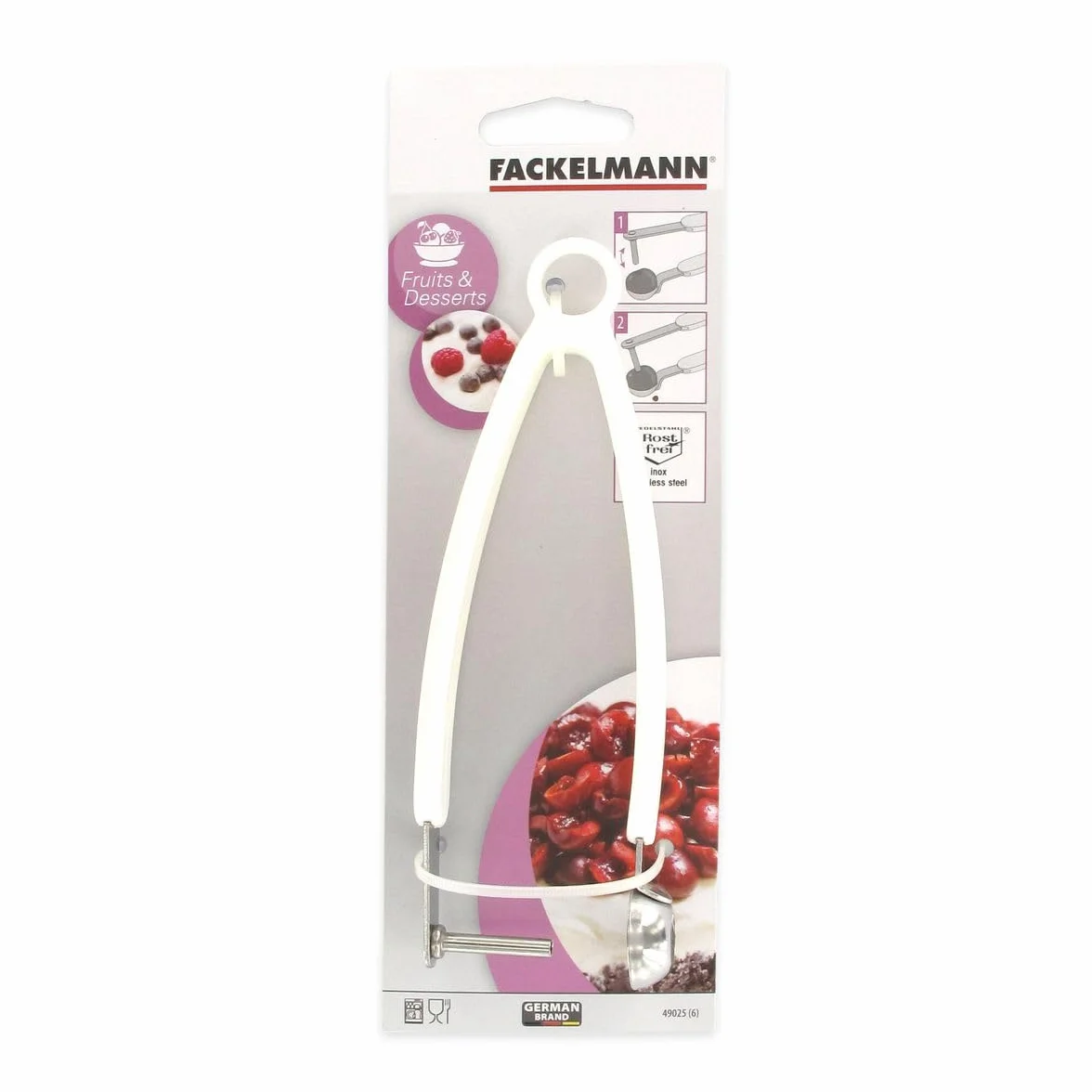 Fackelmann Dénoyauteur de cerises, Acier inoxydable, Plastique, Blanc, 17,5 x 4,5 x 2 cm
