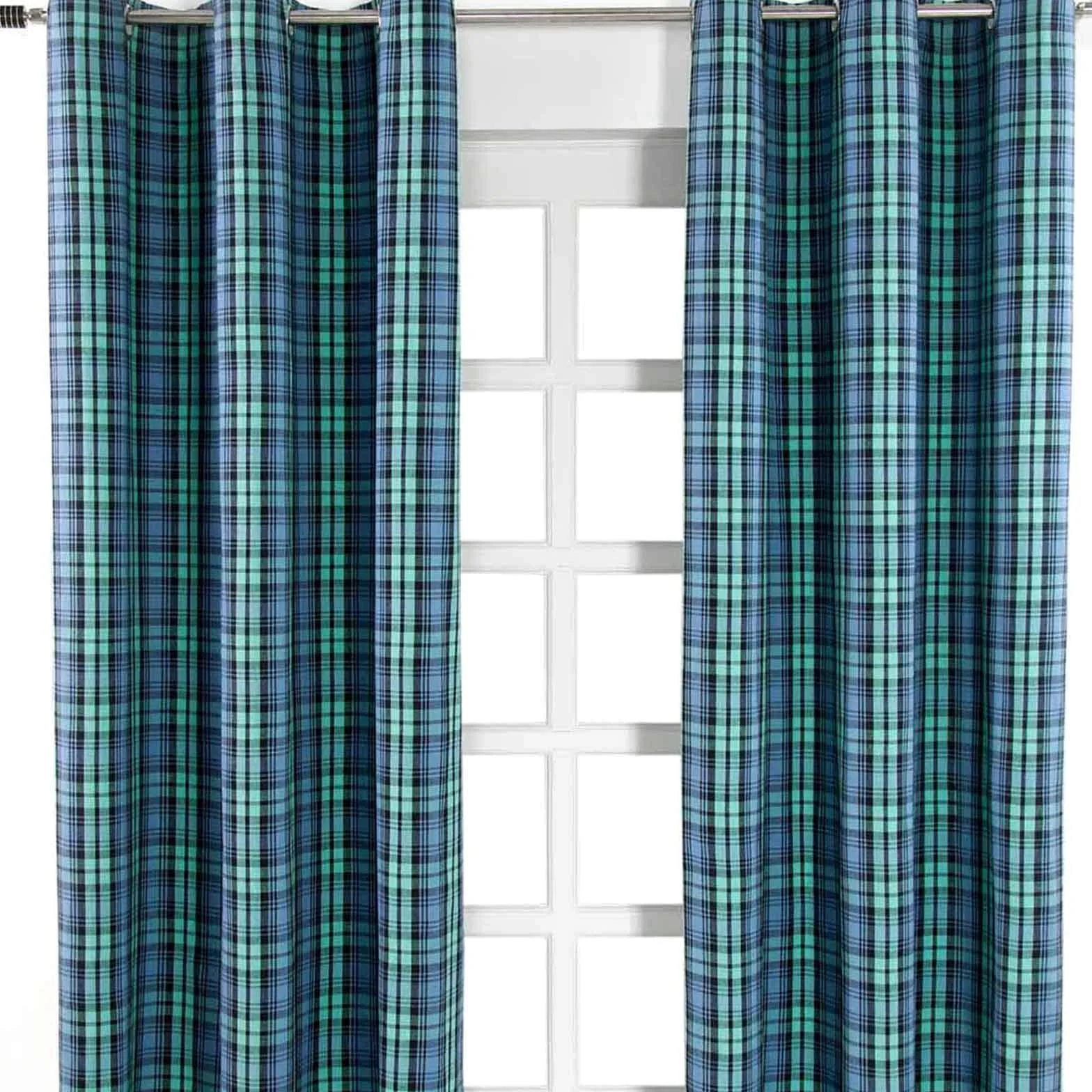 HOMESCAPES – Paire de Rideaux à œillets Bleu Tartan – Blackwatch 137 x 182 cm