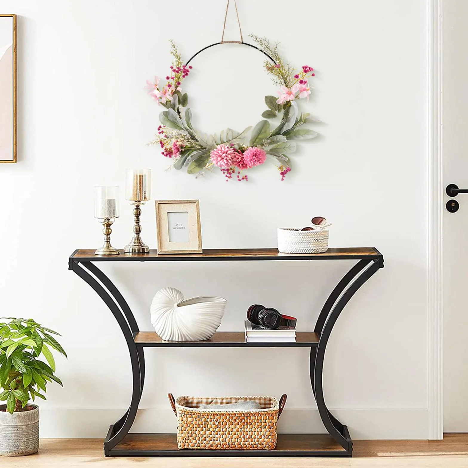LOMOHOO Couronne de Porte Artificielle Rose Printemps Été Décoration Pâques Mur Mariage