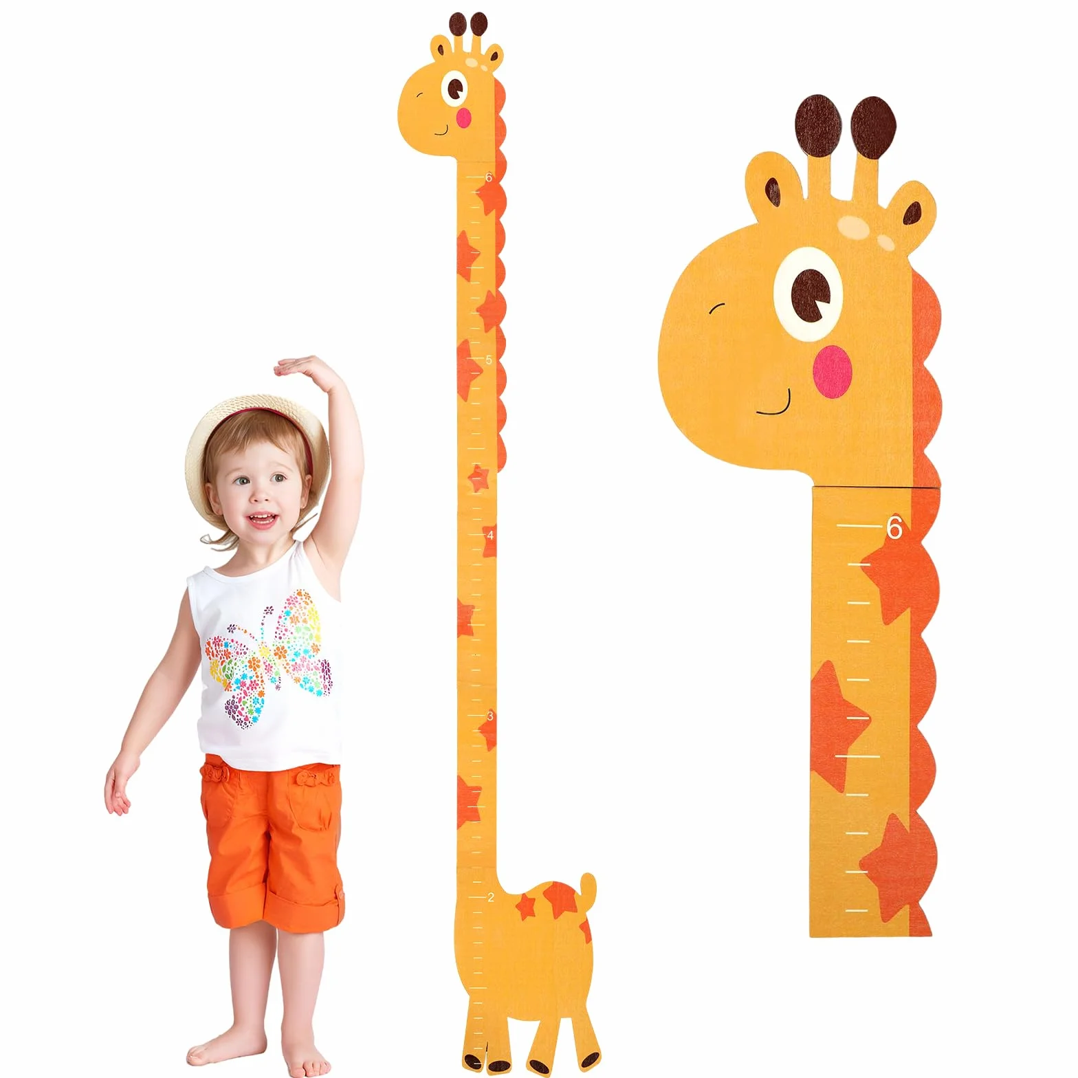 Toise pour enfants 180 cm en bois personnalisable girafe jaune décoration murale