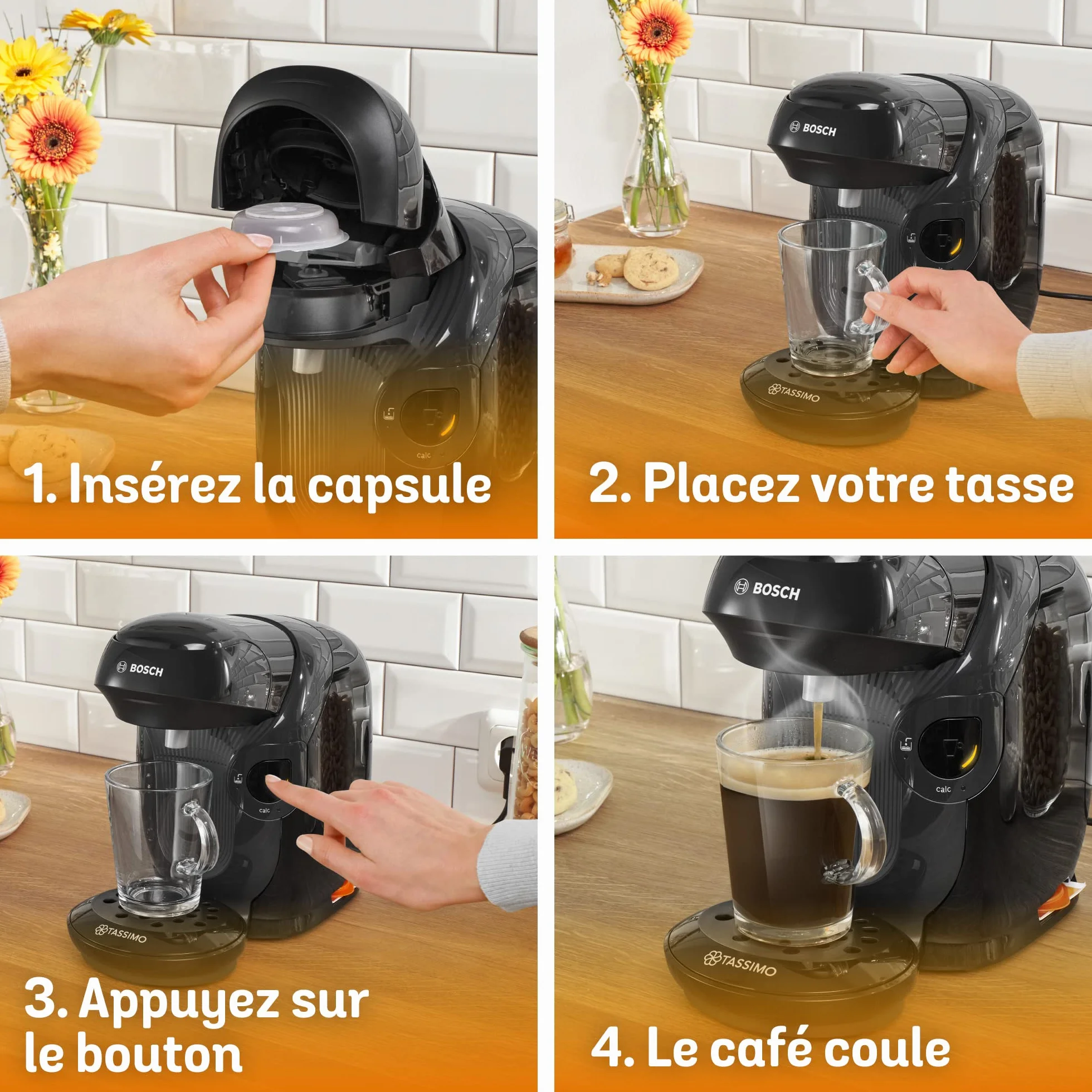 Bosh Machine à Café Tassimo Style, TAS1102, plus de 40 boissons chaudes, OneTouch, cafetière à dosettes, format compact, Intellibrew, noir