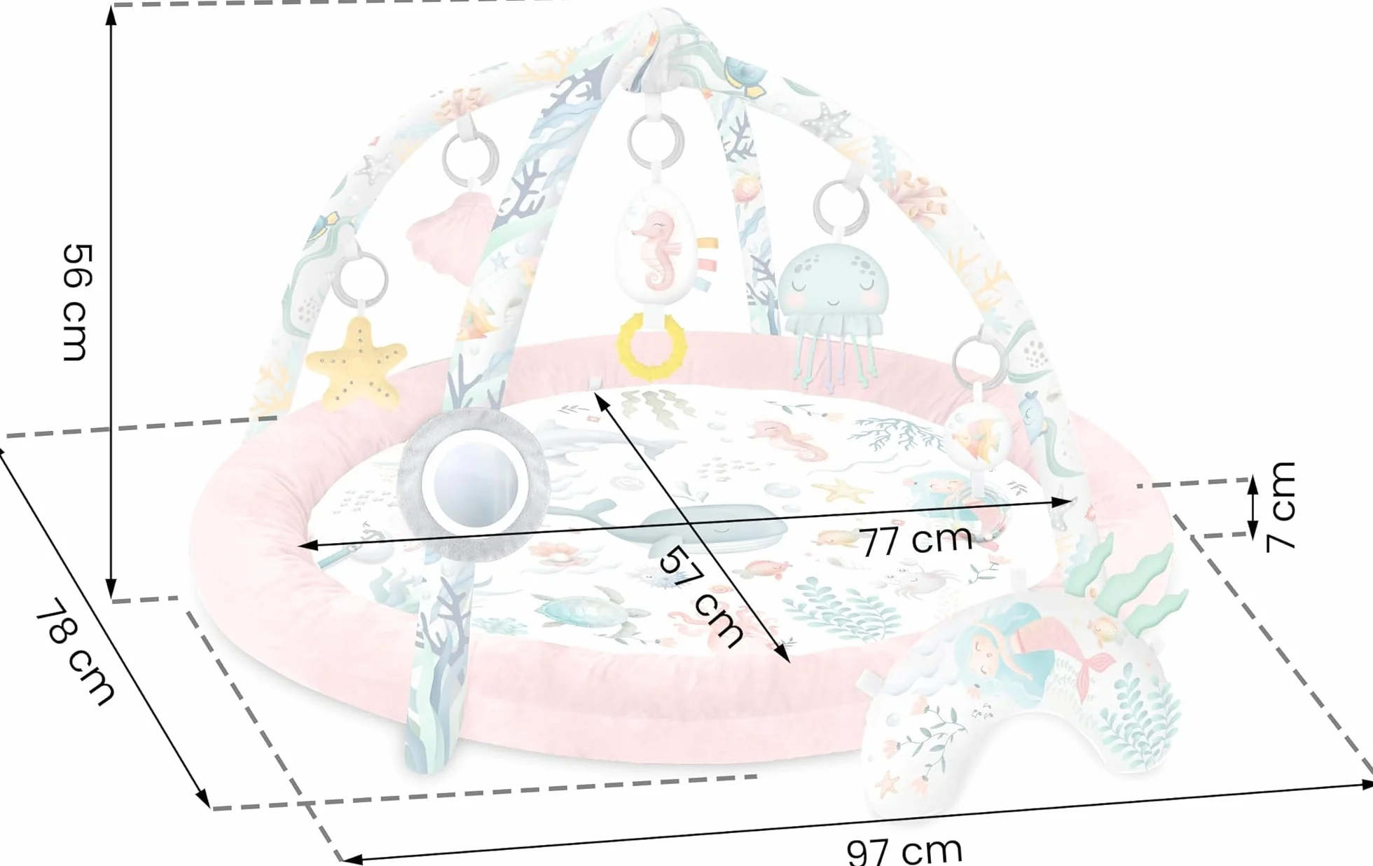 Nukido Tapis d'Éveil Bébé avec Arches Amovibles et 7 Jouets - Rose Océan