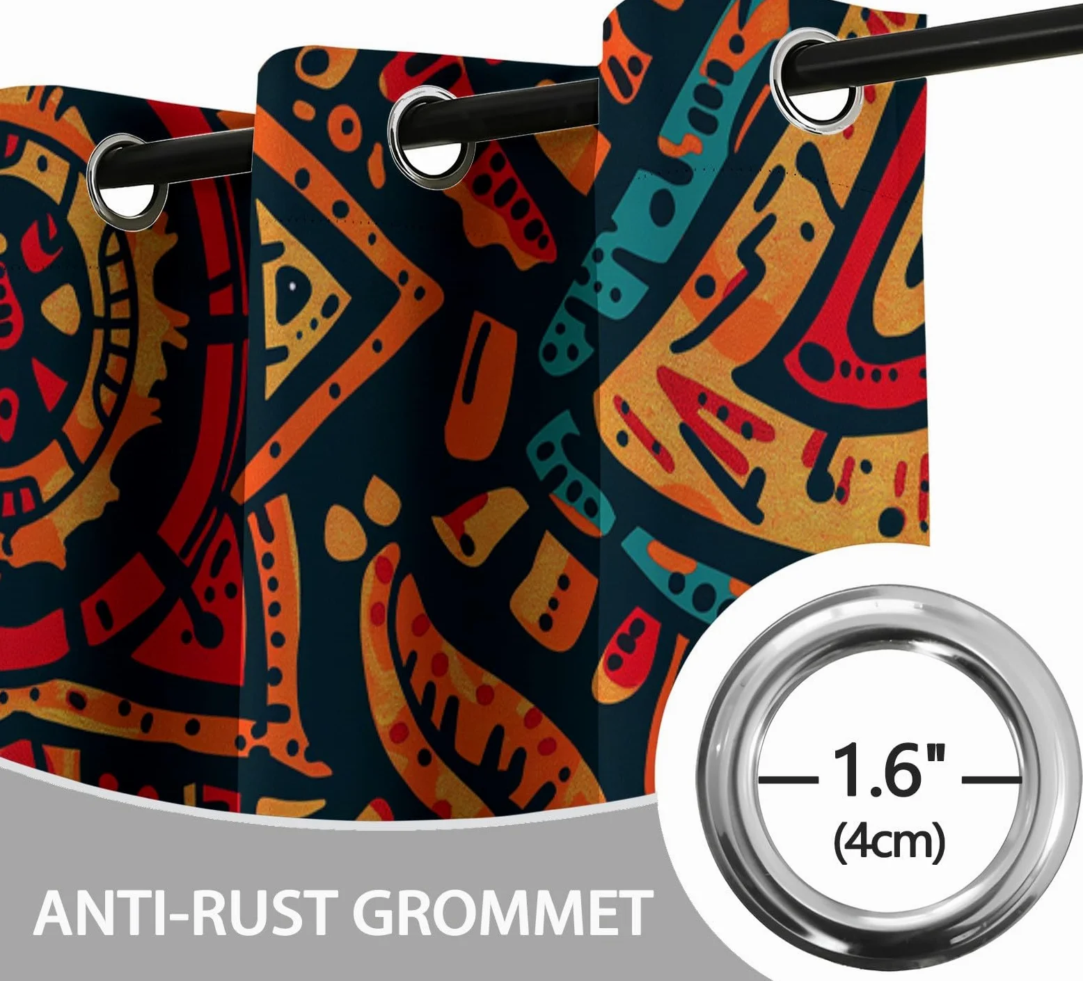 Lot De 2 Rideau Occultant Style Ethnique Graffiti Art Africain, Rideaux Opaques Isolants Thermiques À Oeillets, Draperies Intérieurs Salon pour Chambre Enfant, L140 x H160 cm
