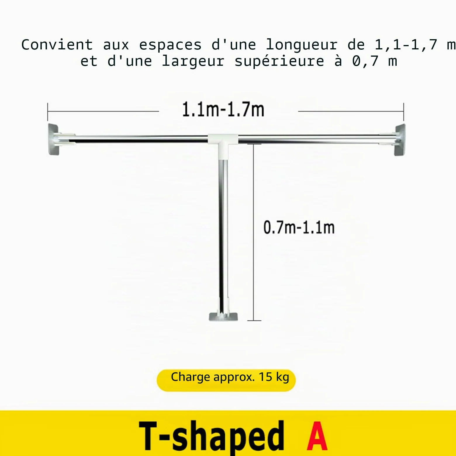 Tringle à Rideau De Douche en Forme De T, Droite Barre De Douche d'angle Extensible Acier Inoxydable sans Percage, pour Salle De Bain, Douche, Baignoire, Vestiaire(Size:A 110-170+70-110cm)