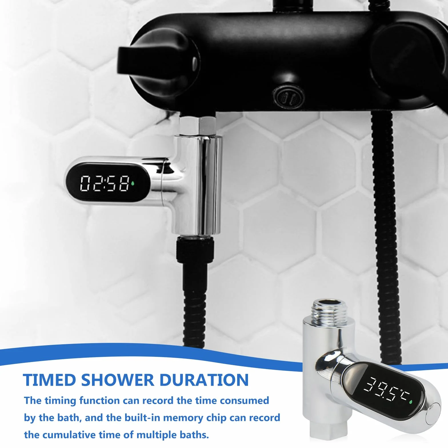 BAIFULAI Thermomètre numérique LED salle de bain 0-100℃ écran pivotant 360° douche baignoire