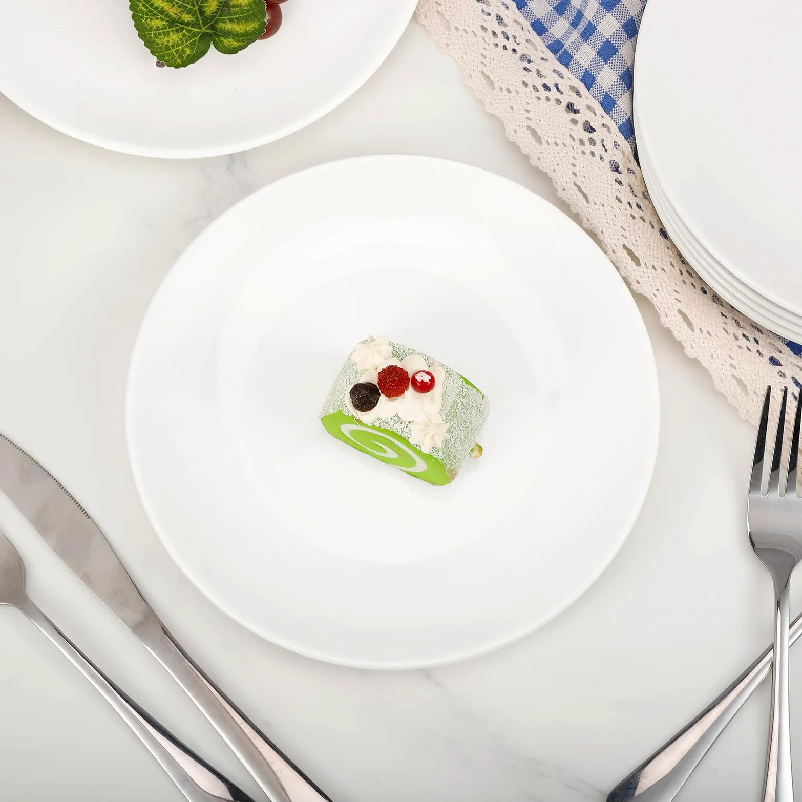 Lot de 8 assiettes rondes en céramique, 25,4 cm, assiettes à dessert, assiettes à petit-déjeuner, assiettes à gâteau, assiettes à salade, empilables, robustes, pour pâtes, pain, plats