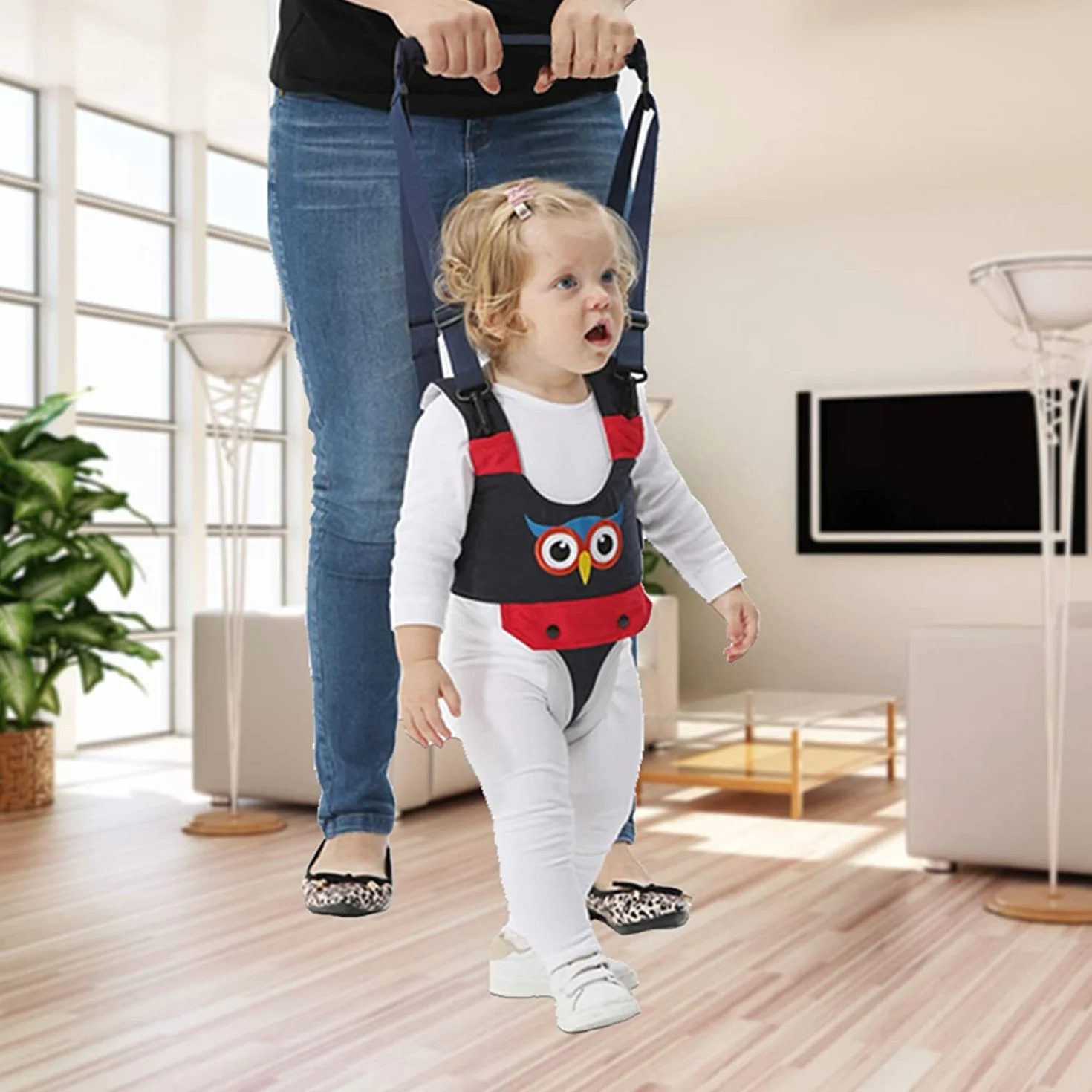 Harnais de Marche pour Bébé avec Poignée Réglable, Ceinture de Sécurité pour Apprentissage Enfant (Bleu)