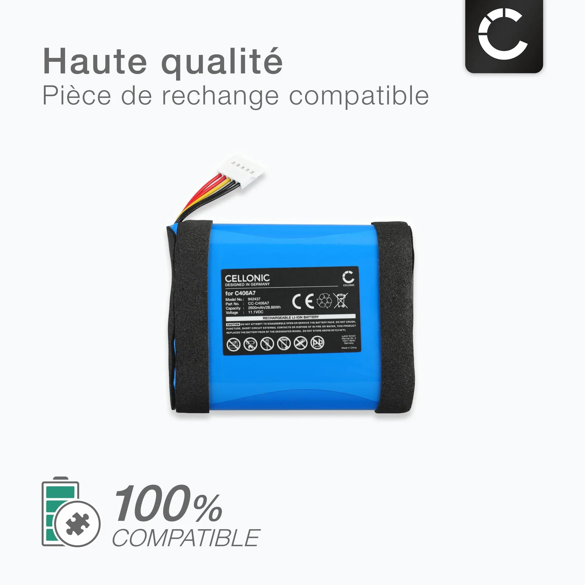 CELLONIC Batterie pour Enceinte Compatible Marshall Middleton 2600mAh 11.1V