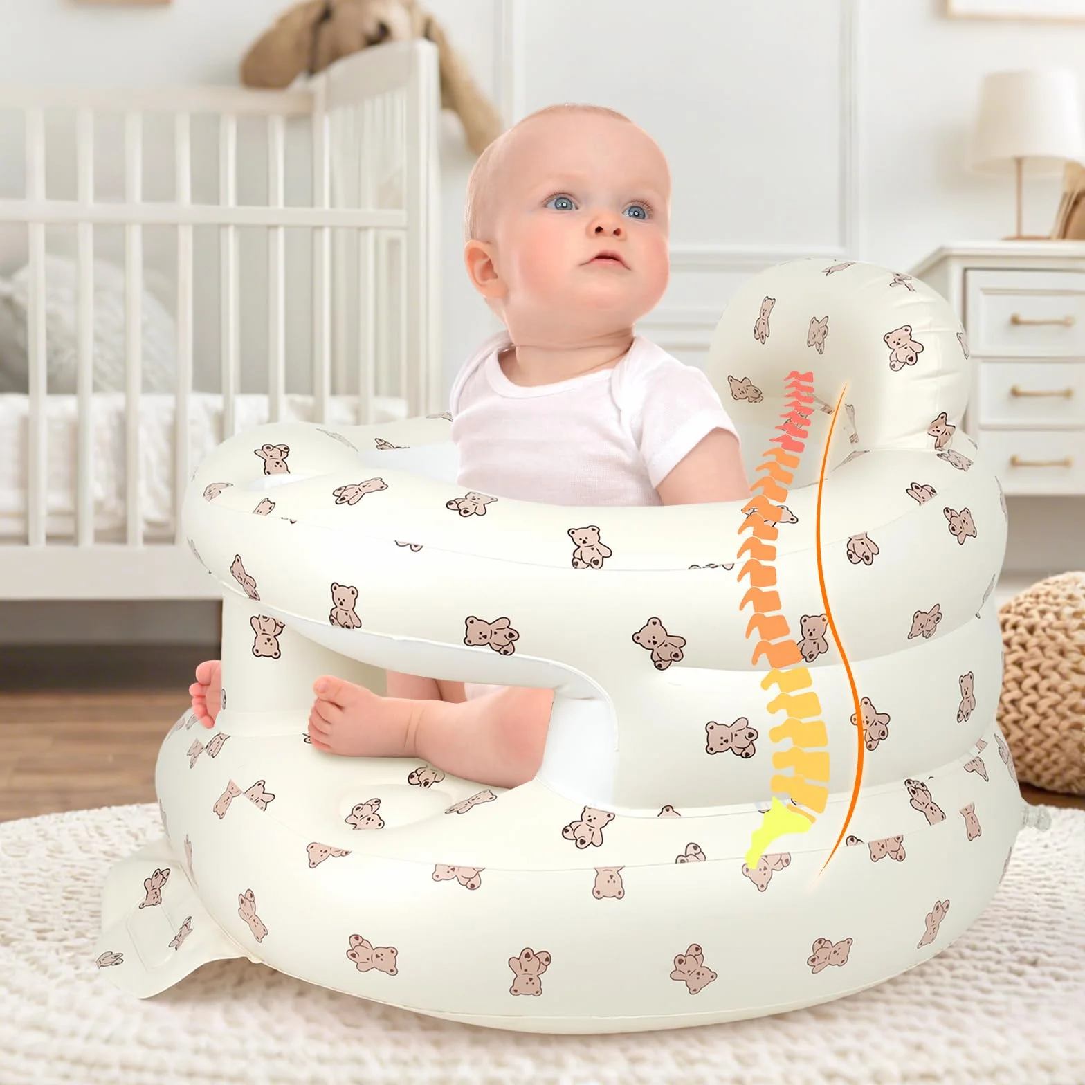 Siège Gonflable Bébé Ultra-Léger Portable avec Soutien Lombaire Cervical pour Voyage Camping 3 Mois+