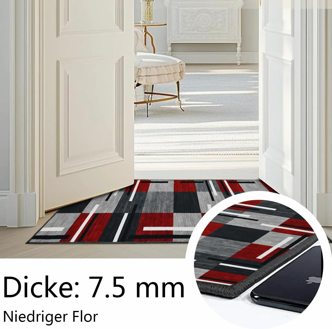 Tapis Cuisine Lavable en Machine, Tapis de Couloir Antidérapant, Tapis Salle De Bain Poil Court Doux, Tapis Entree Interieur Motifs Géométriques 60x200cm