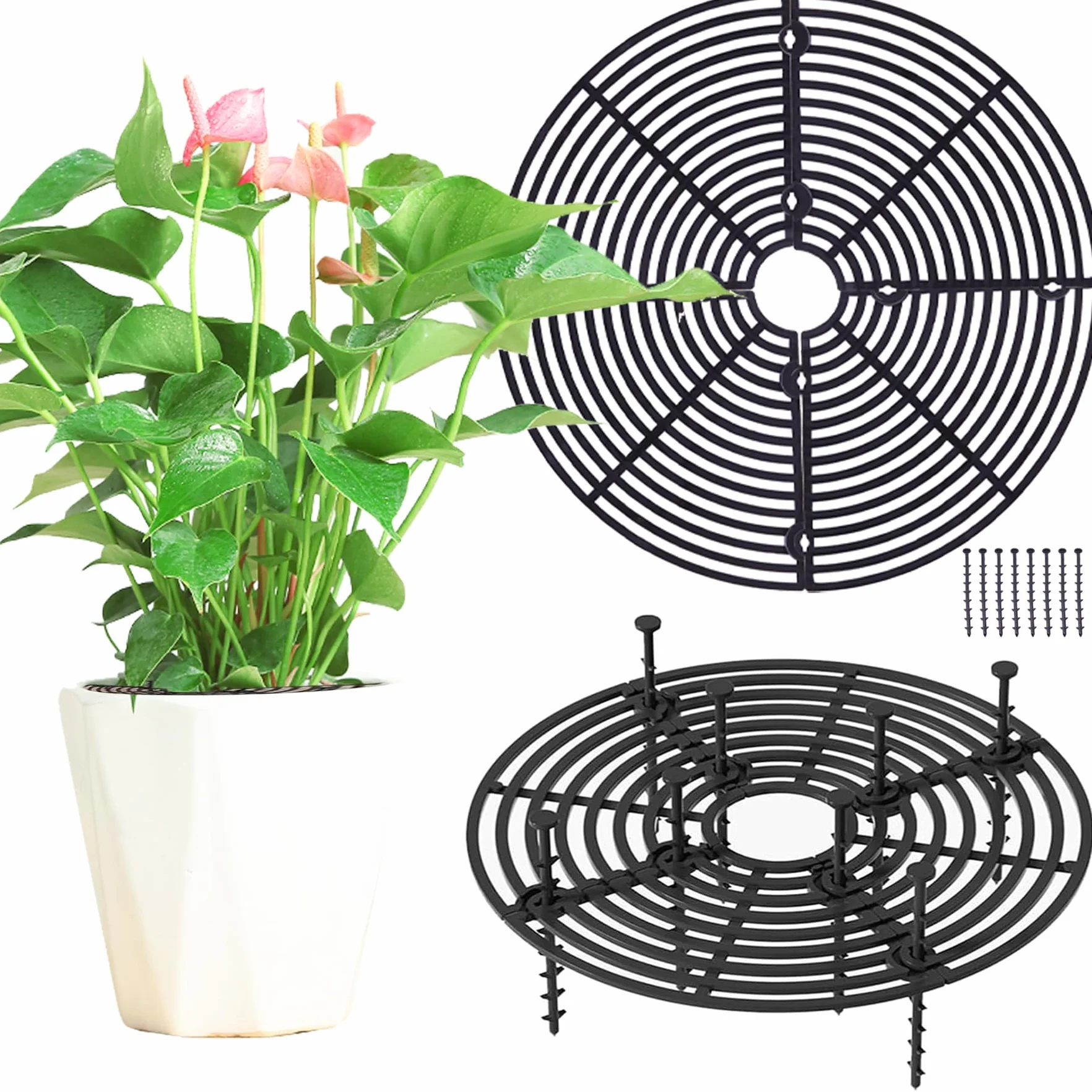 Lot de 2 grilles de protection pour pots de fleurs 30 cm noir