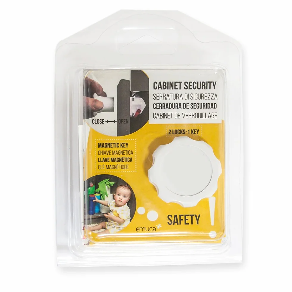 Emuca Lot de 2 verrous + 1 clef magnétique de sécurité bébé/enfant pour placard tiroir porte