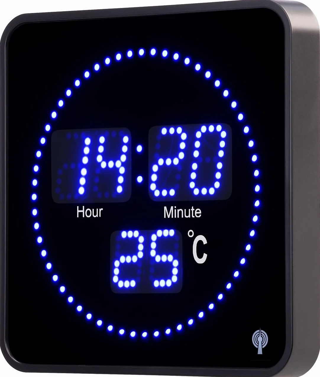 Lunartec Horloge radiopilotée avec thermomètre LED bleues 20x20 cm