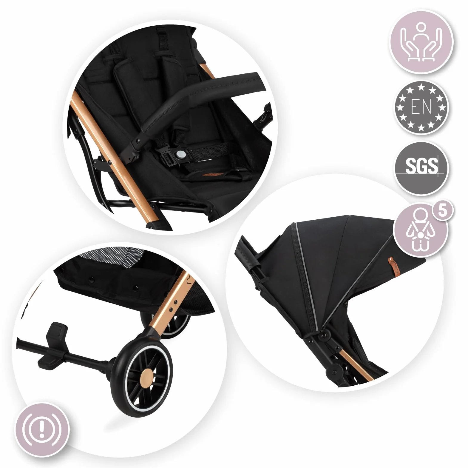 MoMi ESTELLE Poussette compacte légère pliable 6 mois 15 kg dossier inclinable repose-pieds réglable roues amorties grand panier harnais 5 points