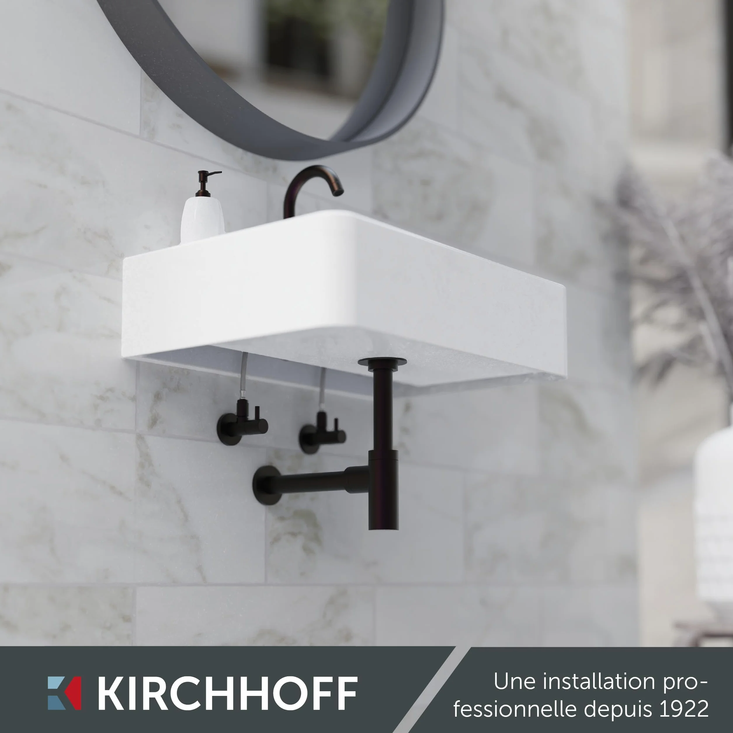 Kirchhoff Siphon lavabo plastique non corrosif anti-odeurs avec ouverture de nettoyage noir