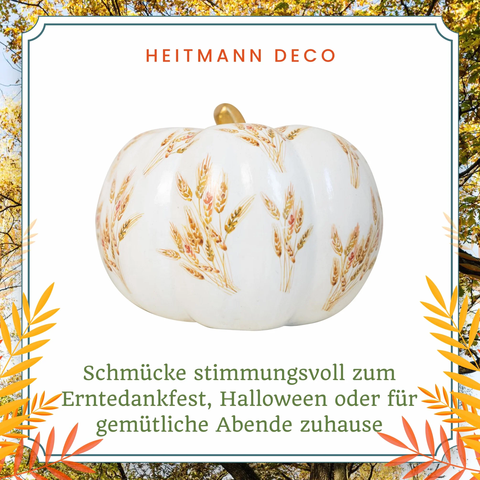 Heitmann Deco Lot de 2 Champignons en céramique, Blanc Motif doré, 40 cm et 25 cm