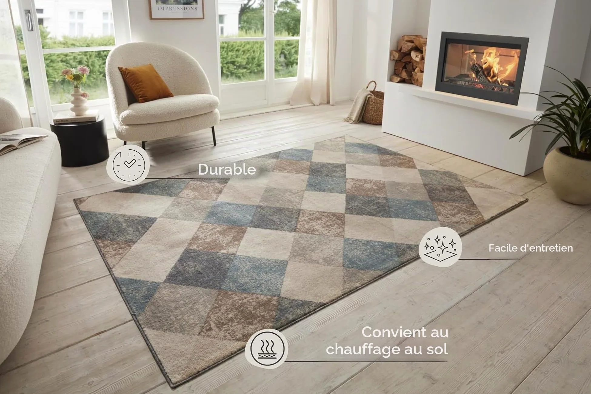 Hanse Home Bakke Tapis Design de Salon à Poils Courts Moderne, Motif géométrique à Losanges, Tissage Plat pour Salle à Manger, Chambre d'enfant, Chambre d'adolescent, Couloir, Cuisine, crème, 160 x