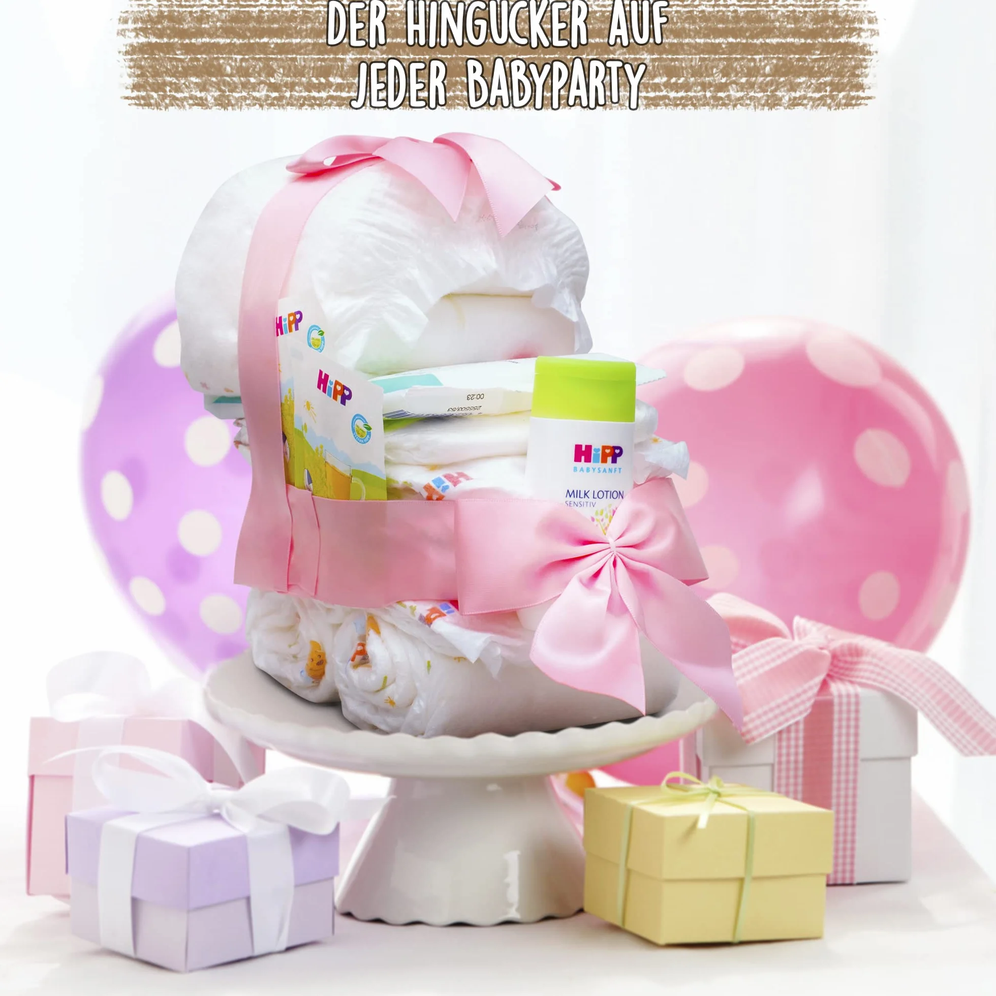 MilaBoo Gâteau de couches pour poussettes avec produits Hipp vert Cadeau de naissance Made in Germany