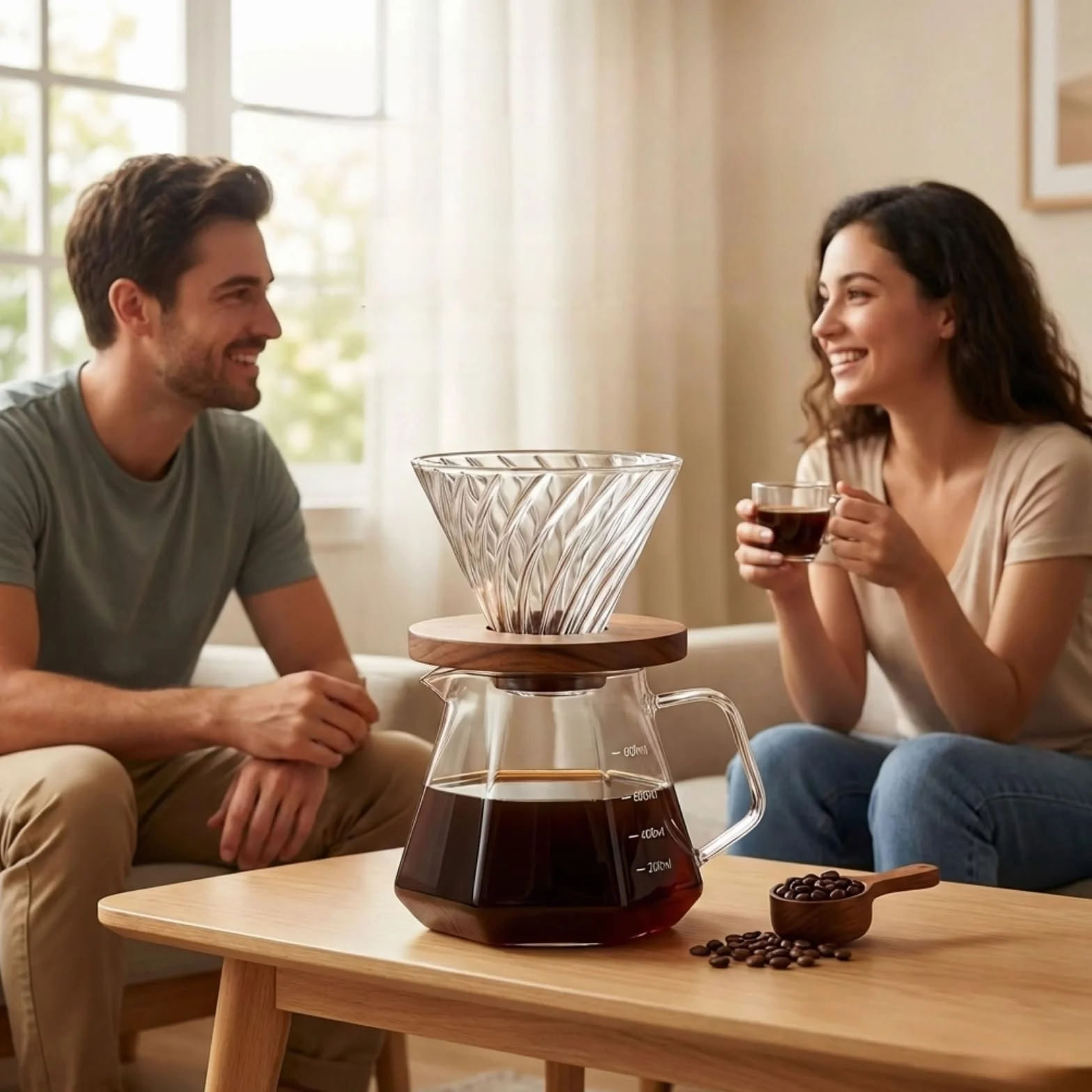 Lot de 50 cafetières en verre borosilicate avec couvercle et filtres en papier - Poignée en noyer