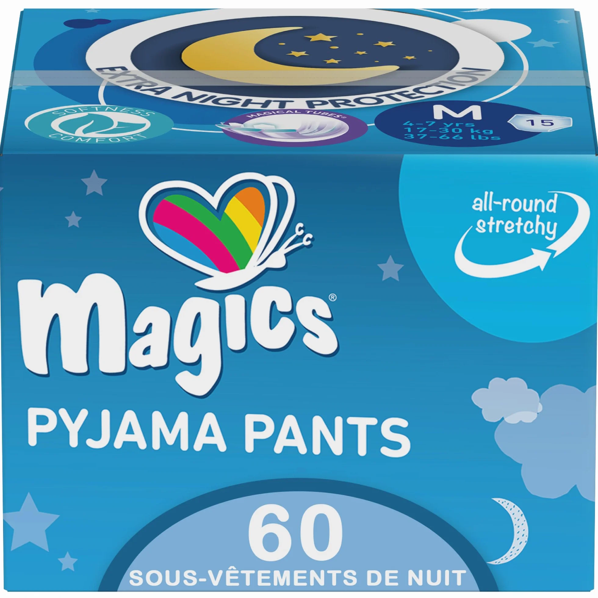 Magics Pyjama Pants - Couches Culotte Absorbantes pour Enfants 4-15 Ans, Taille M (17-30 Kg) et L (27-57 Kg) - Multipack