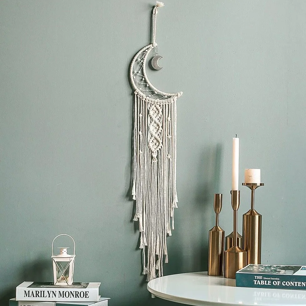 Bohème Chic Attrape-rêves Soleil Lune Étoile Macramé Décoration Murale Tissé pour Chambre de Fille