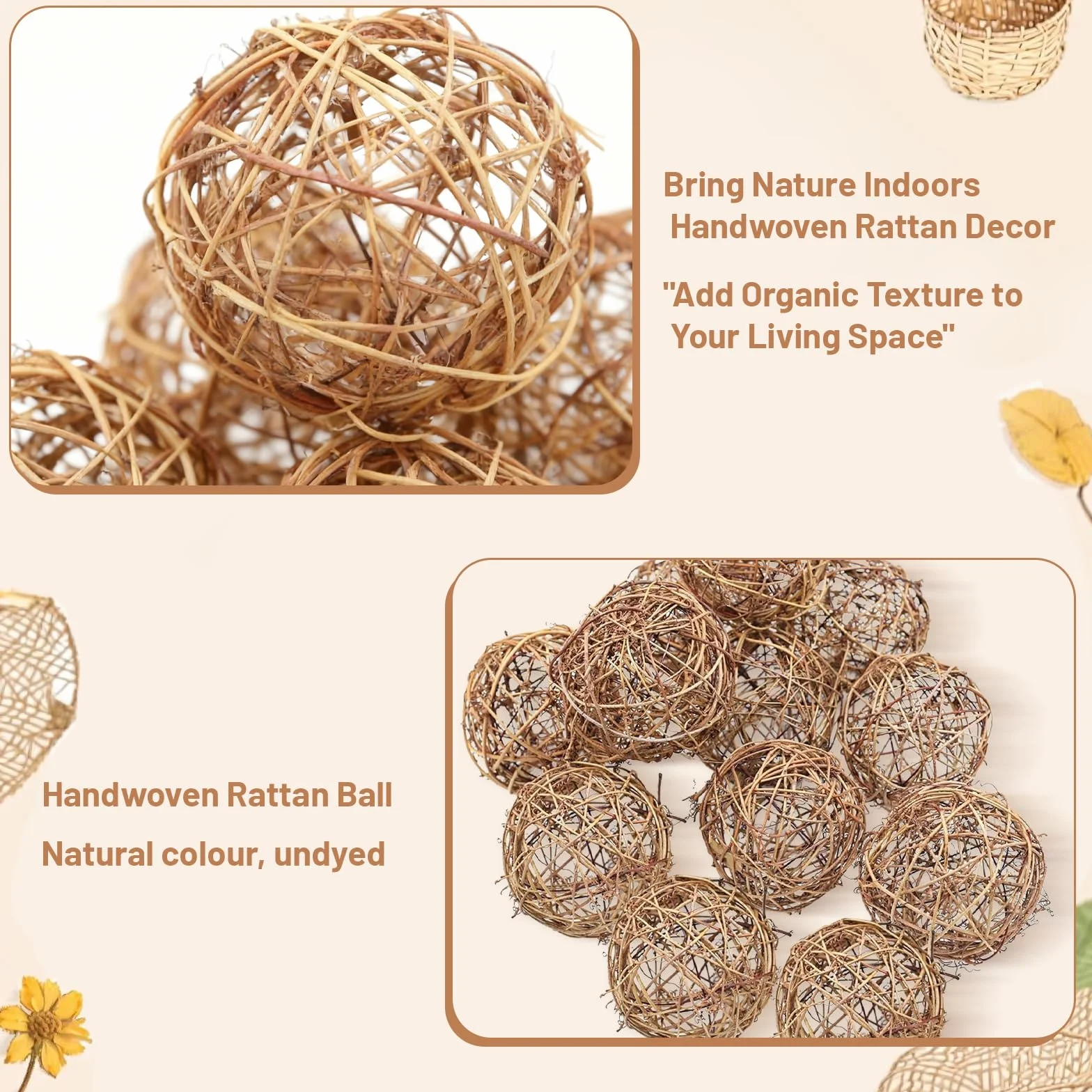 Lot de 12 boules en rotin naturel à suspendre 7,6 cm remplissage de vase loisirs créatifs décoration
