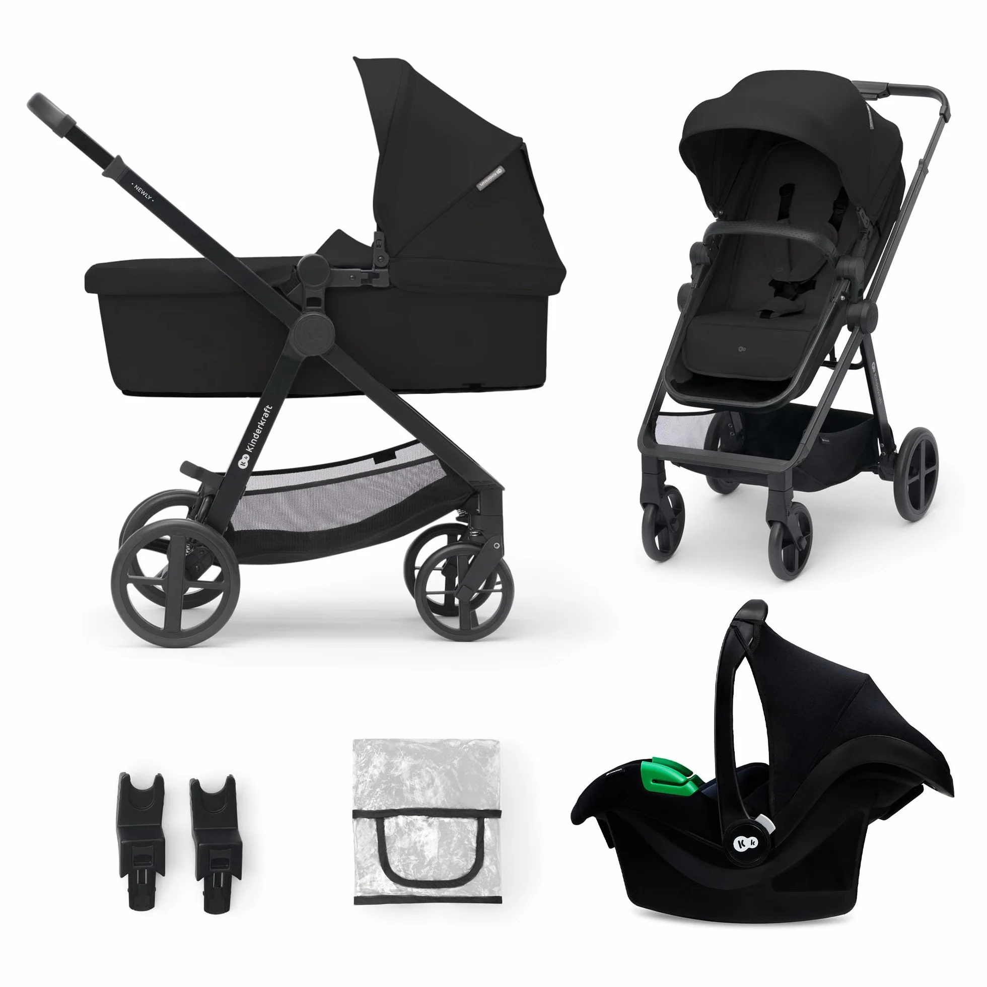 Kinderkraft NEWLY 3 en 1 Poussette Trio Système de Voyage avec Siège Auto MINK PRO I-Size 360°, Noir