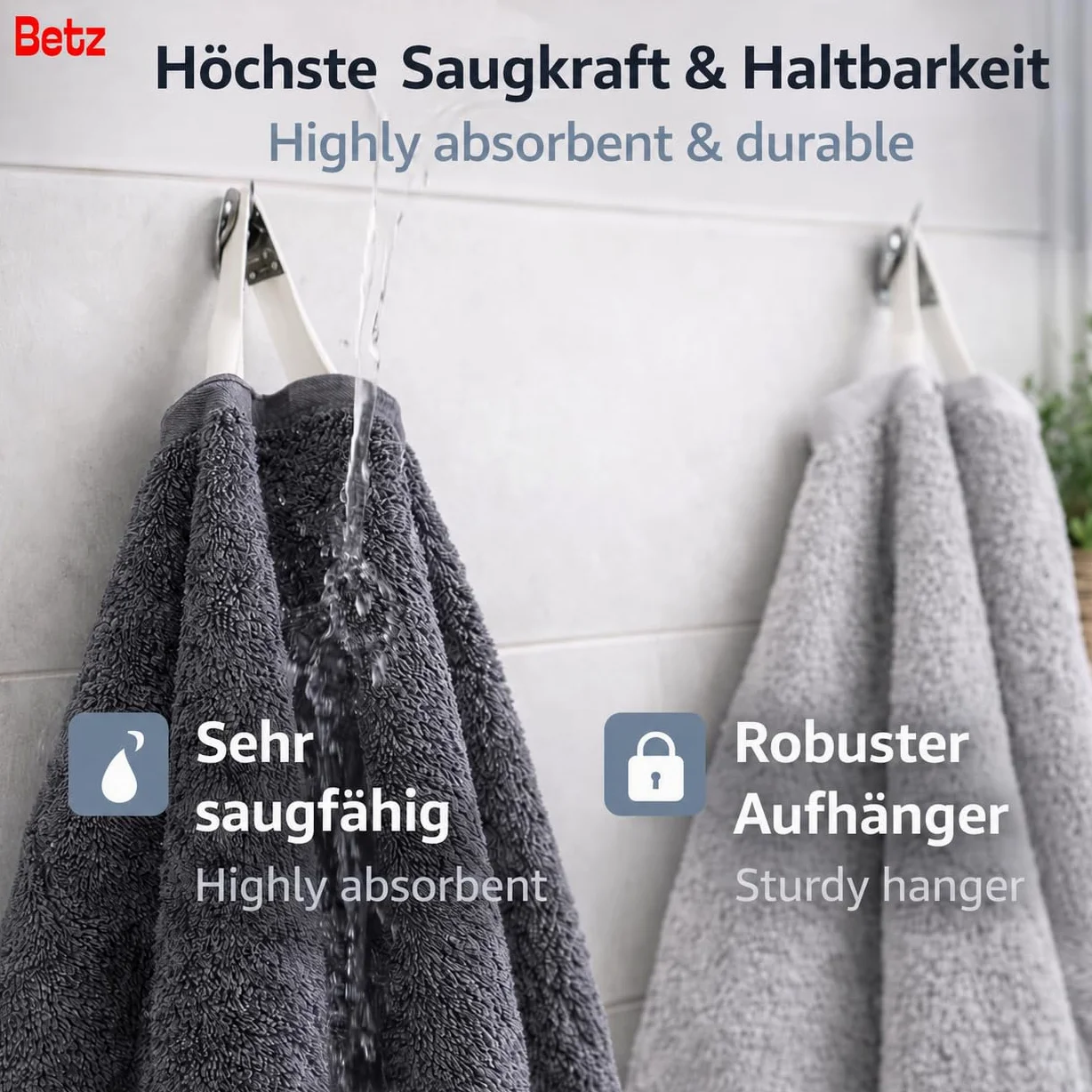 Betz Lot de 10 Serviettes Premium 100% Coton – 2 draps de Bain 70x140, 4 Serviettes 50x100, 2 essui-Mains 30x50, 2 Gants de Toilette – Tout en Tissu éponge Doux - Couleur Anthracite et Gris argenté
