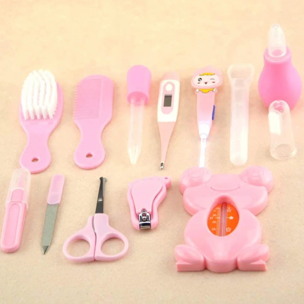 Kit de toilettage pour bébé 13 pièces aspirateur nasal coupe-ongles brosse à cheveux