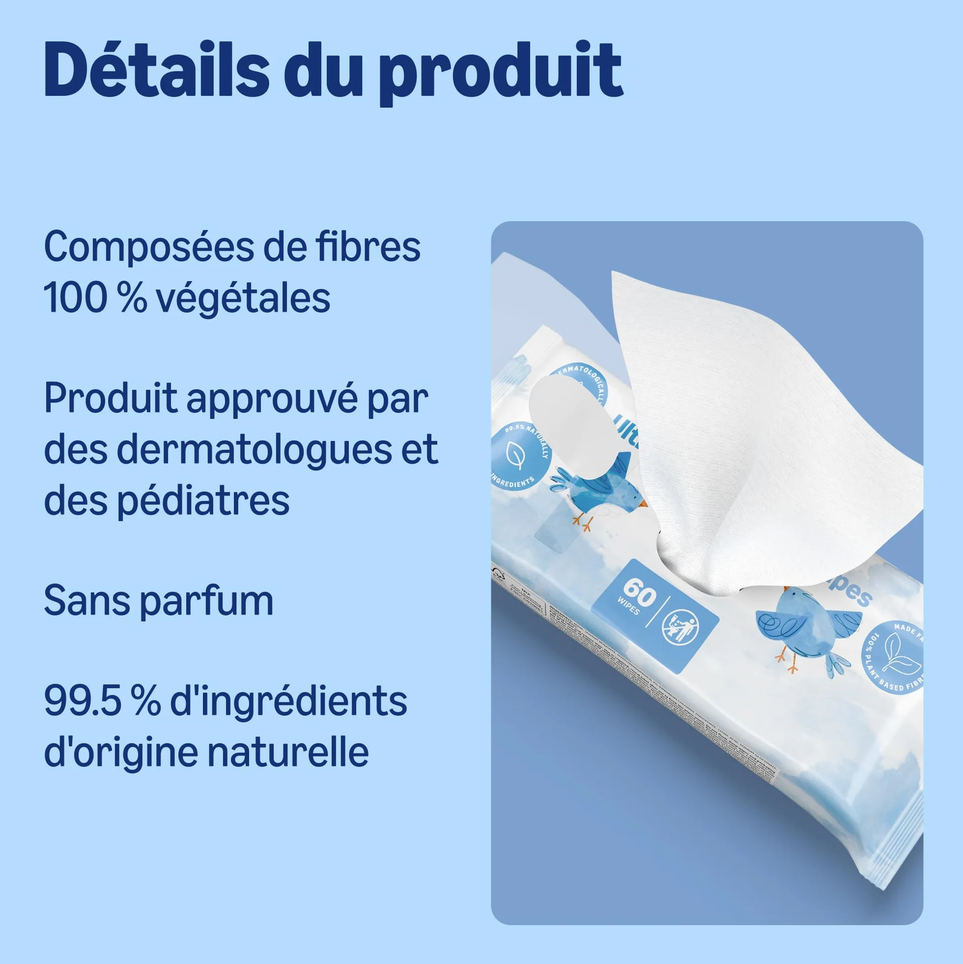Lingettes pour Bébé Ultra-Douces by Amazon, 100% Fibres Végétales, 99% Eau, 720 Lingettes, Non Parfumées, 12 Paquets