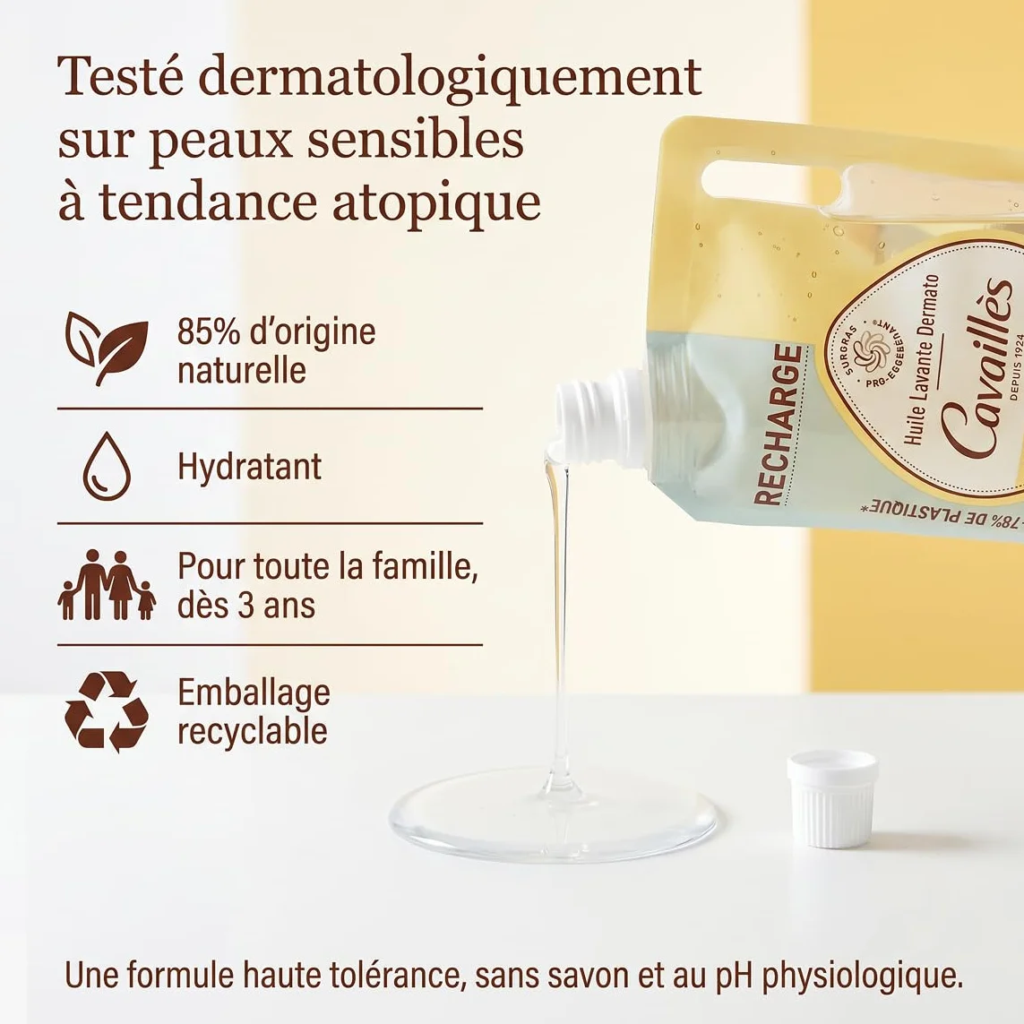 Cavaillès Recharge Huile Lavante Dermato Haute Tolérance Lot de 2x1L Peaux Sensibles Atopique Surgras Végétal Inuline Sans Savon