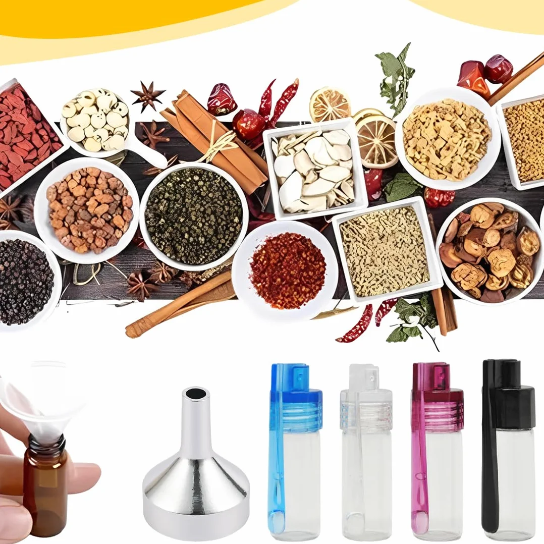 Lot de 4 flacons de poudre à épices en verre étanche avec cuillère doseuse et mini entonnoir
