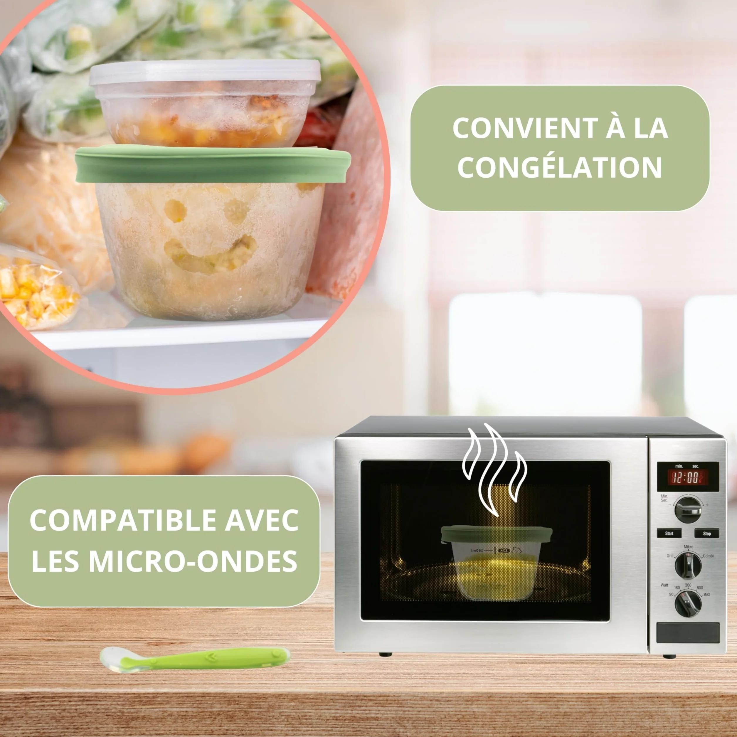 HELLO HIPPO® Lots de 6 Petit Pots en verre Bébé 160ml - Idéaux pour Compotes, Purées et Fruits, Hermétiques et Pratiques avec Graduation, Cuillère Incluse