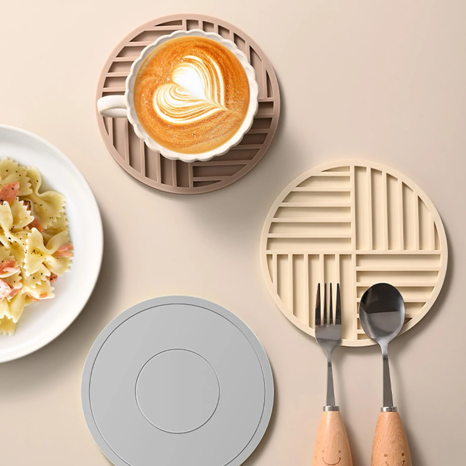 Tapis Silicone Set de Table 3 Pièces Multifonctionnel Dessous de Poêle Résistant à la Chaleur Antidérapant