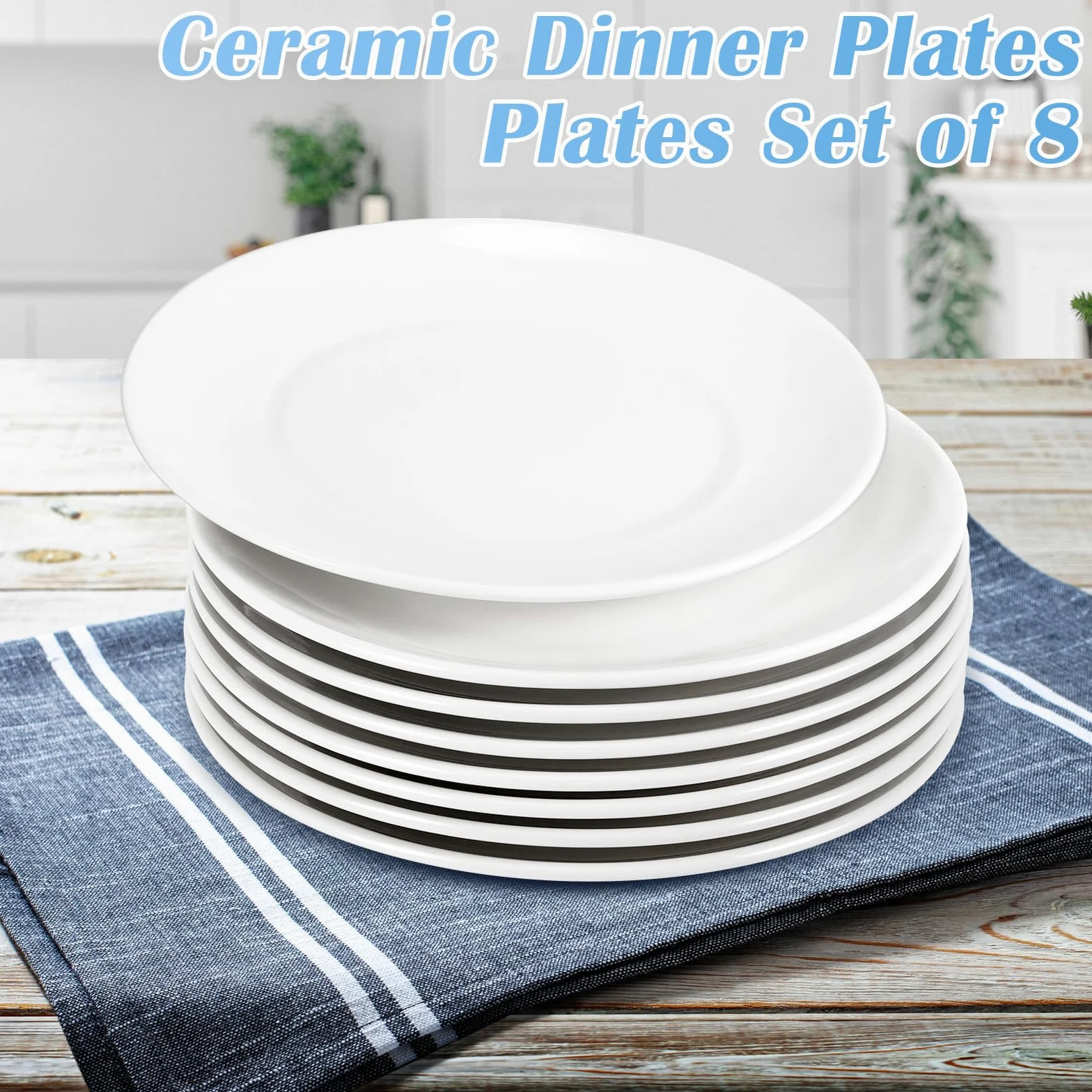 Lot de 8 assiettes rondes en céramique, 25,4 cm, assiettes à dessert, assiettes à petit-déjeuner, assiettes à gâteau, assiettes à salade, empilables, robustes, pour pâtes, pain, plats